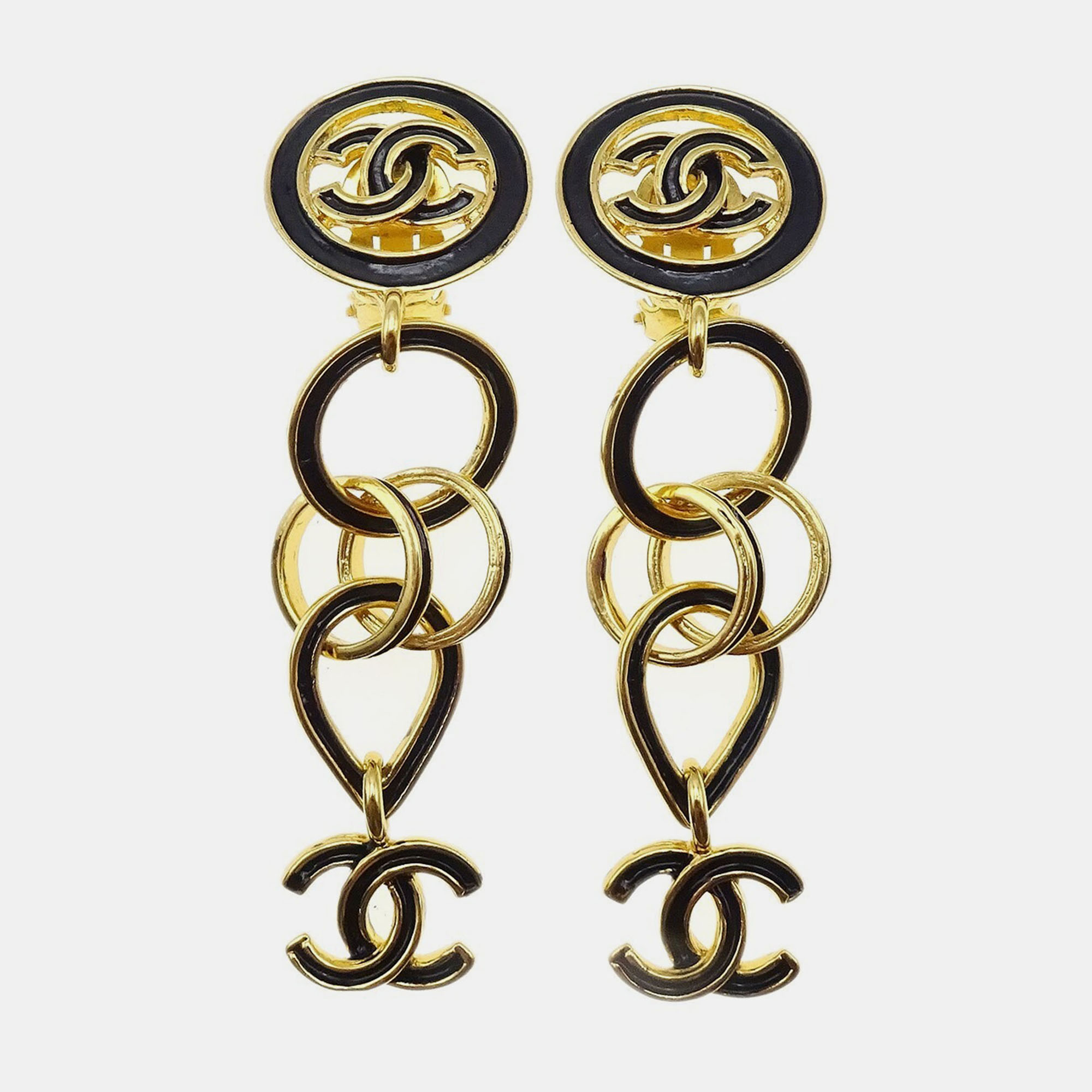 

Chanel Dangle Earrings Clip-On Black 95P