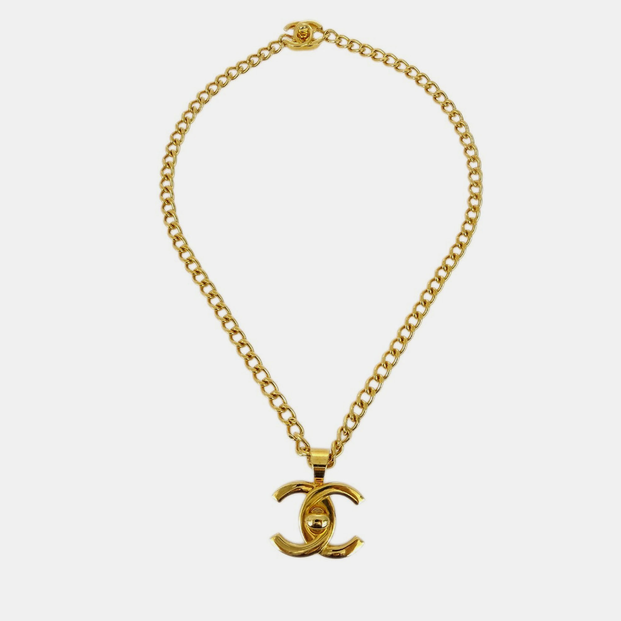 

Chanel Turnlock Charm Gold Chain Necklace 97P