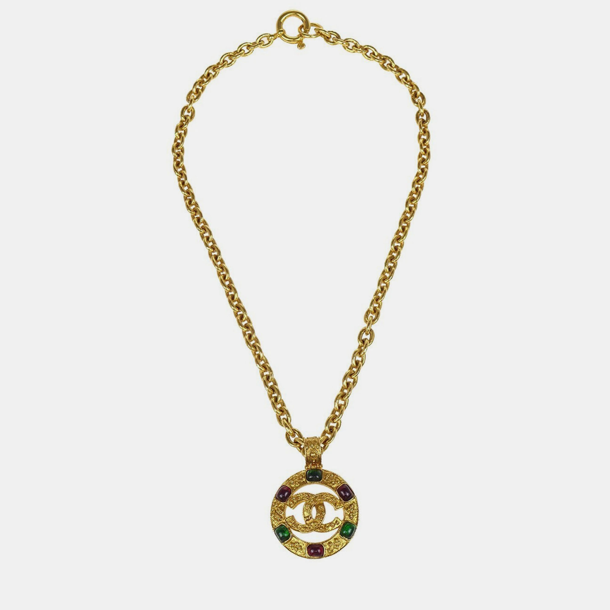 Pre-owned Chanel Gripoix Gold Chain Pendant Necklace Medallion 94a