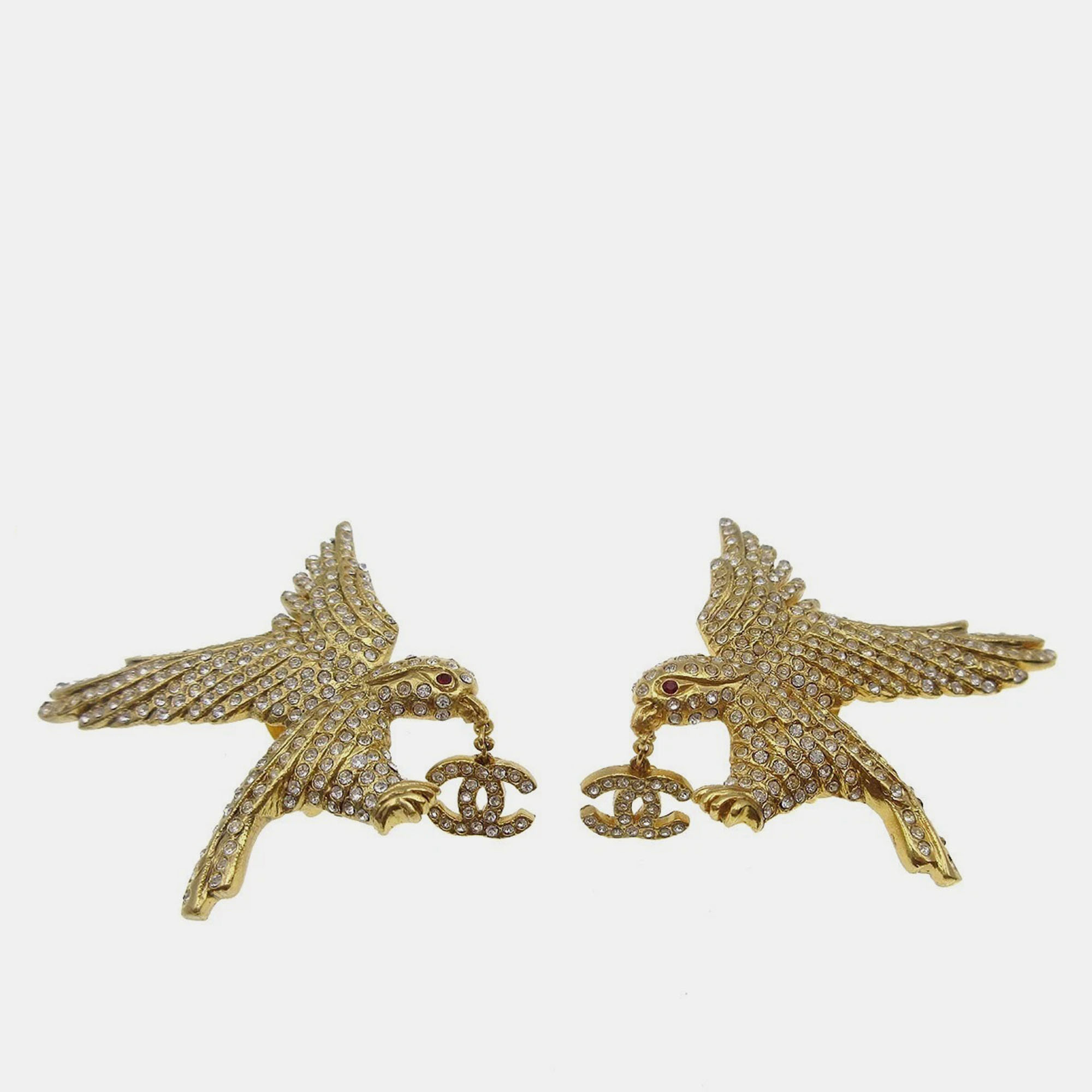 

Chanel Rhinestone Eagle Earrings Clip-On Gold 01P