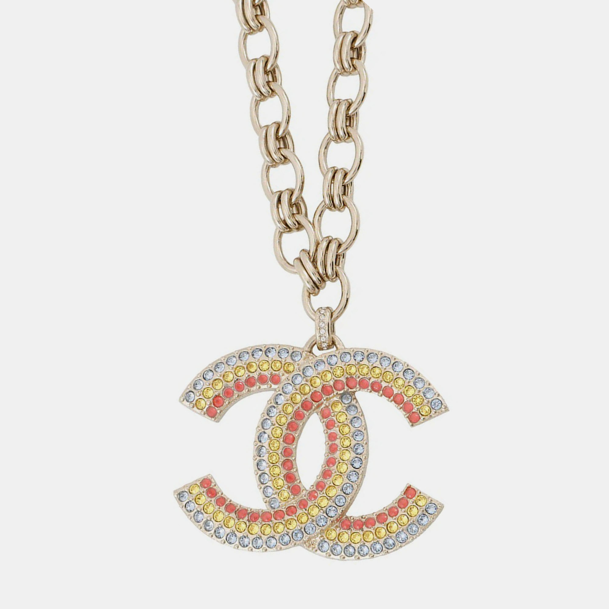 Pre-owned Chanel Cc Logo Metal Rhinestone Multicolor Necklace