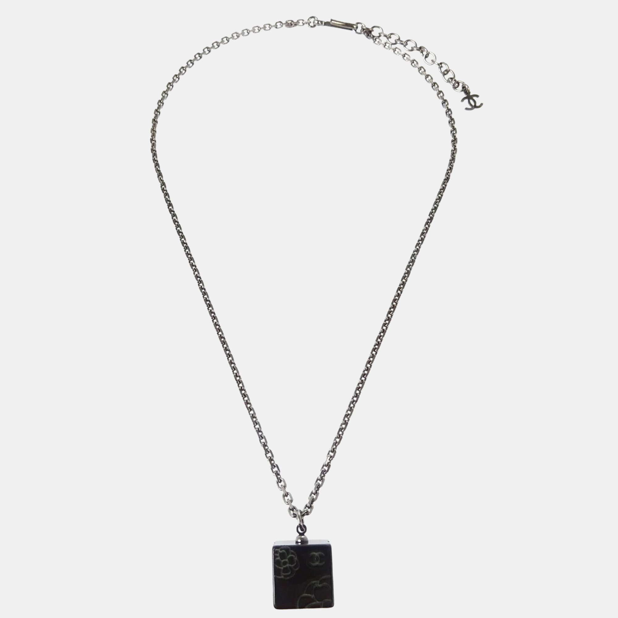 Pre-owned Chanel Silver Black Square Necklace Pendant