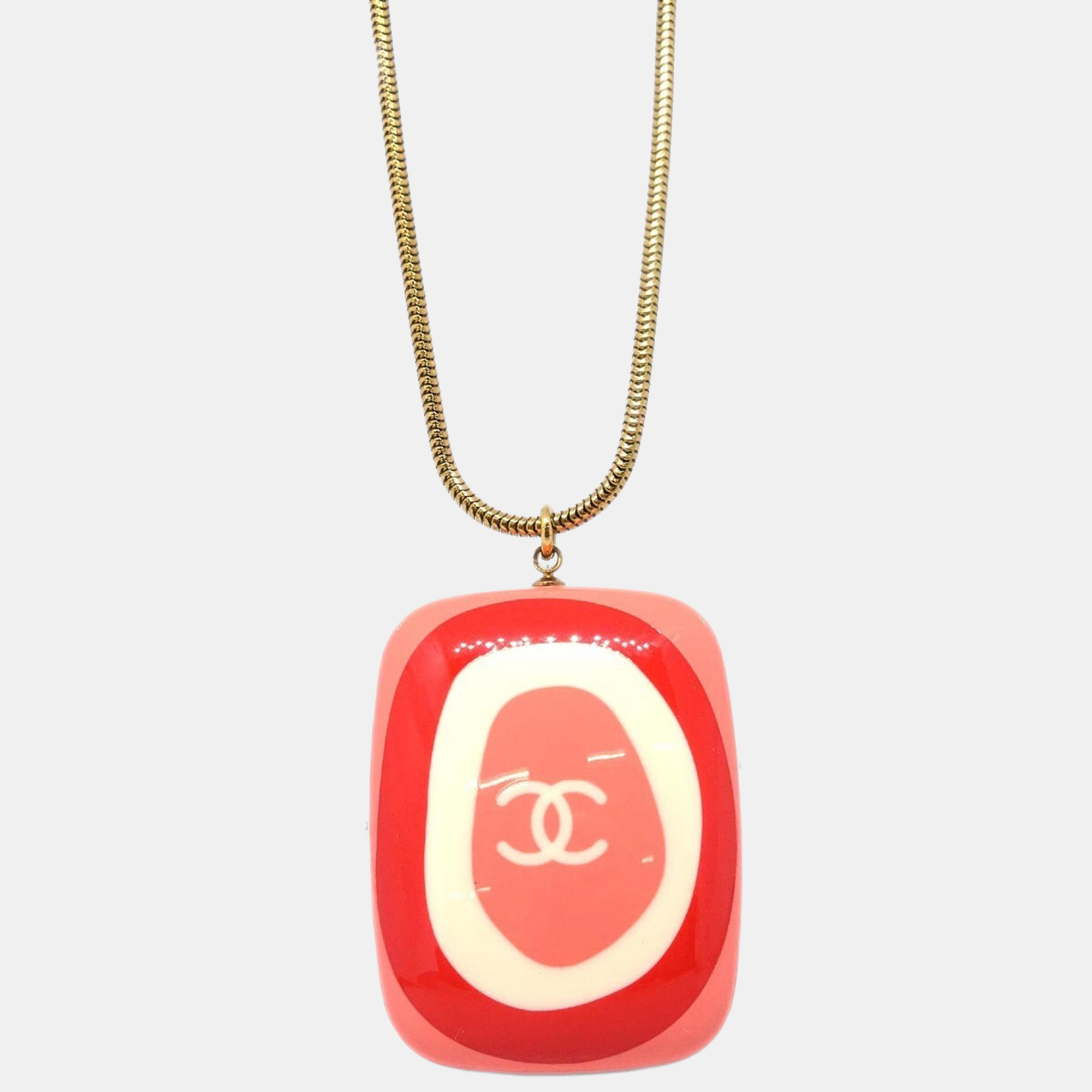 Pre-owned Chanel Gold Pink Acrylic Pendant Necklace
