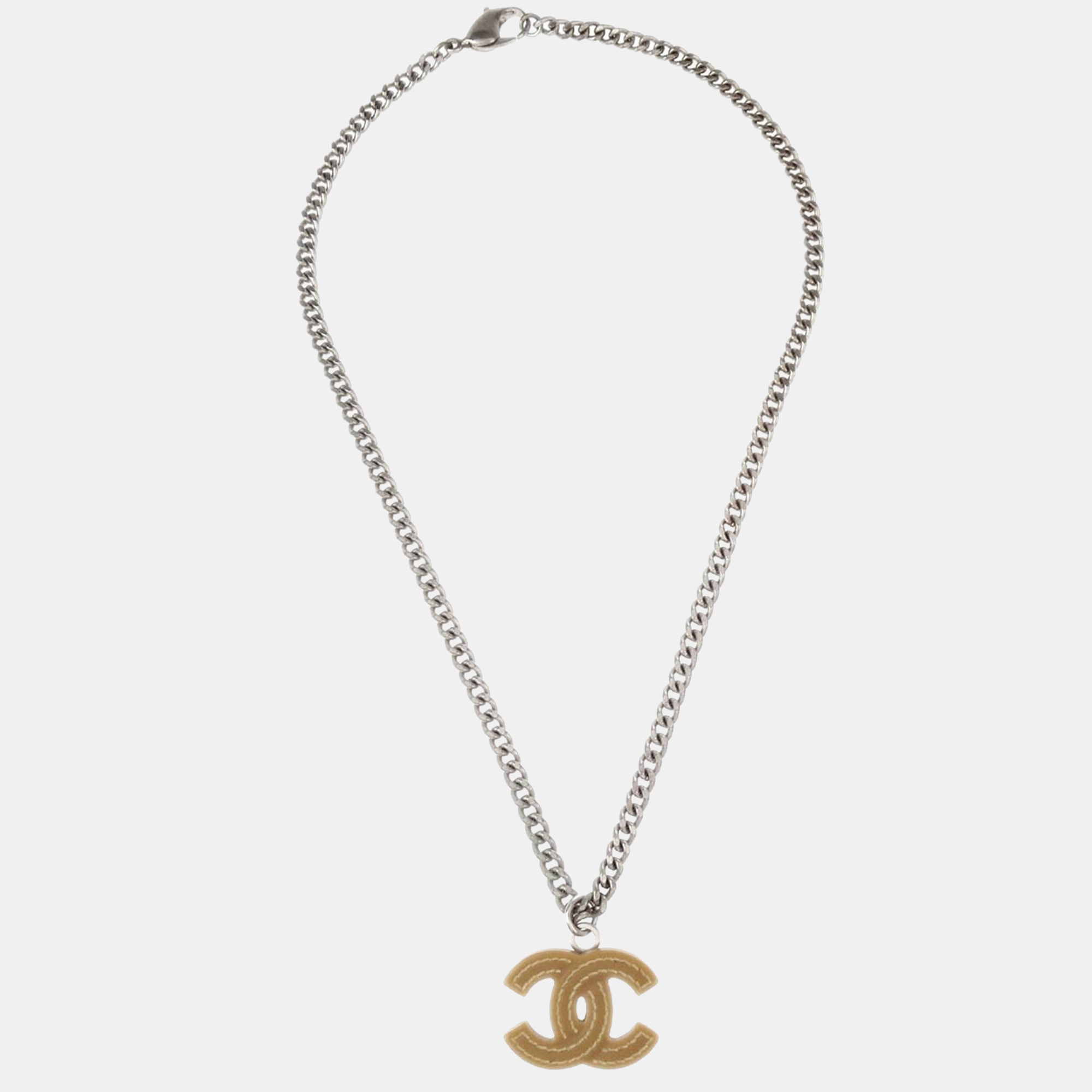 Pre-owned Chanel Cc Chain Necklace Silver Brown