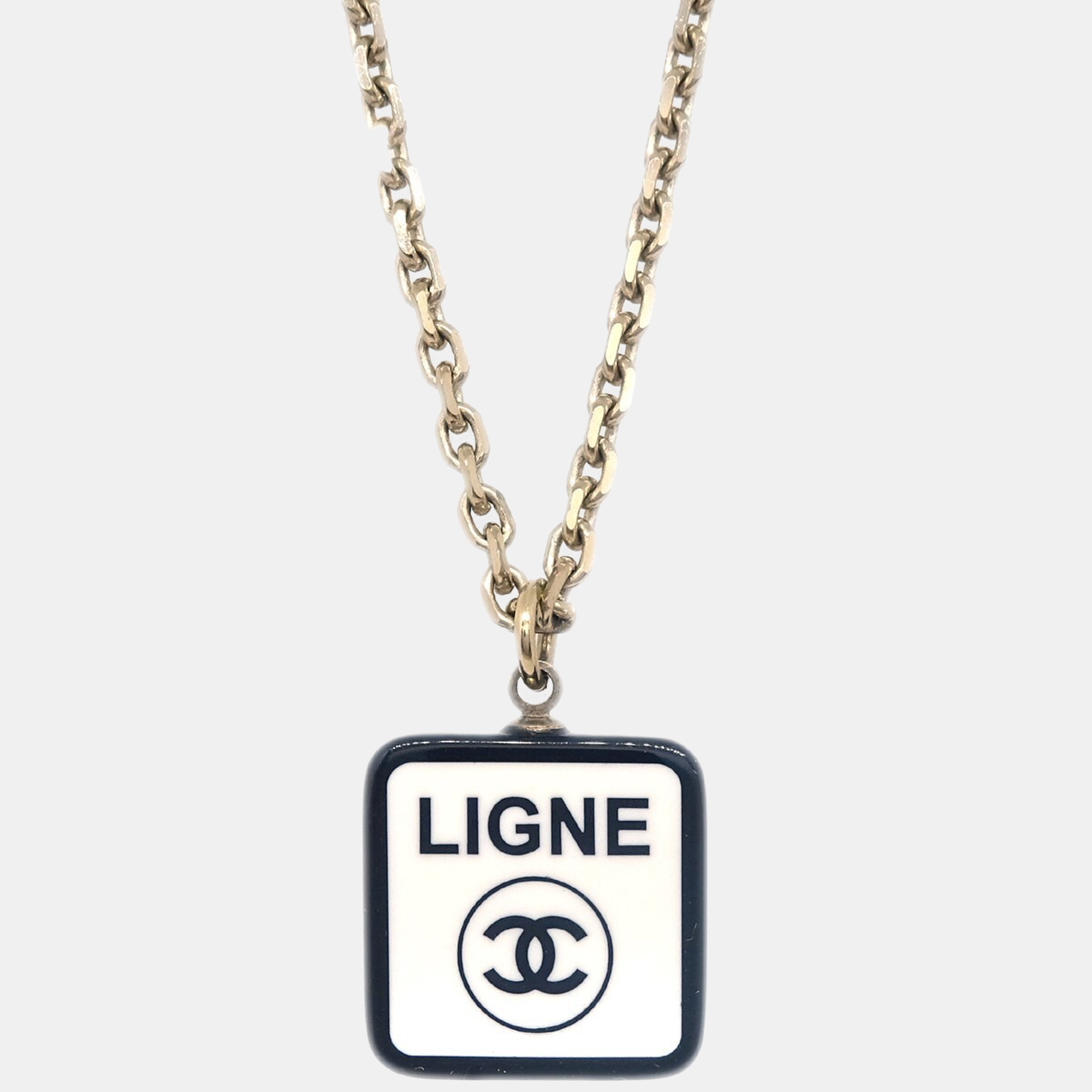 

Chanel No5 Ligne Chain Necklace Pendant Gold White