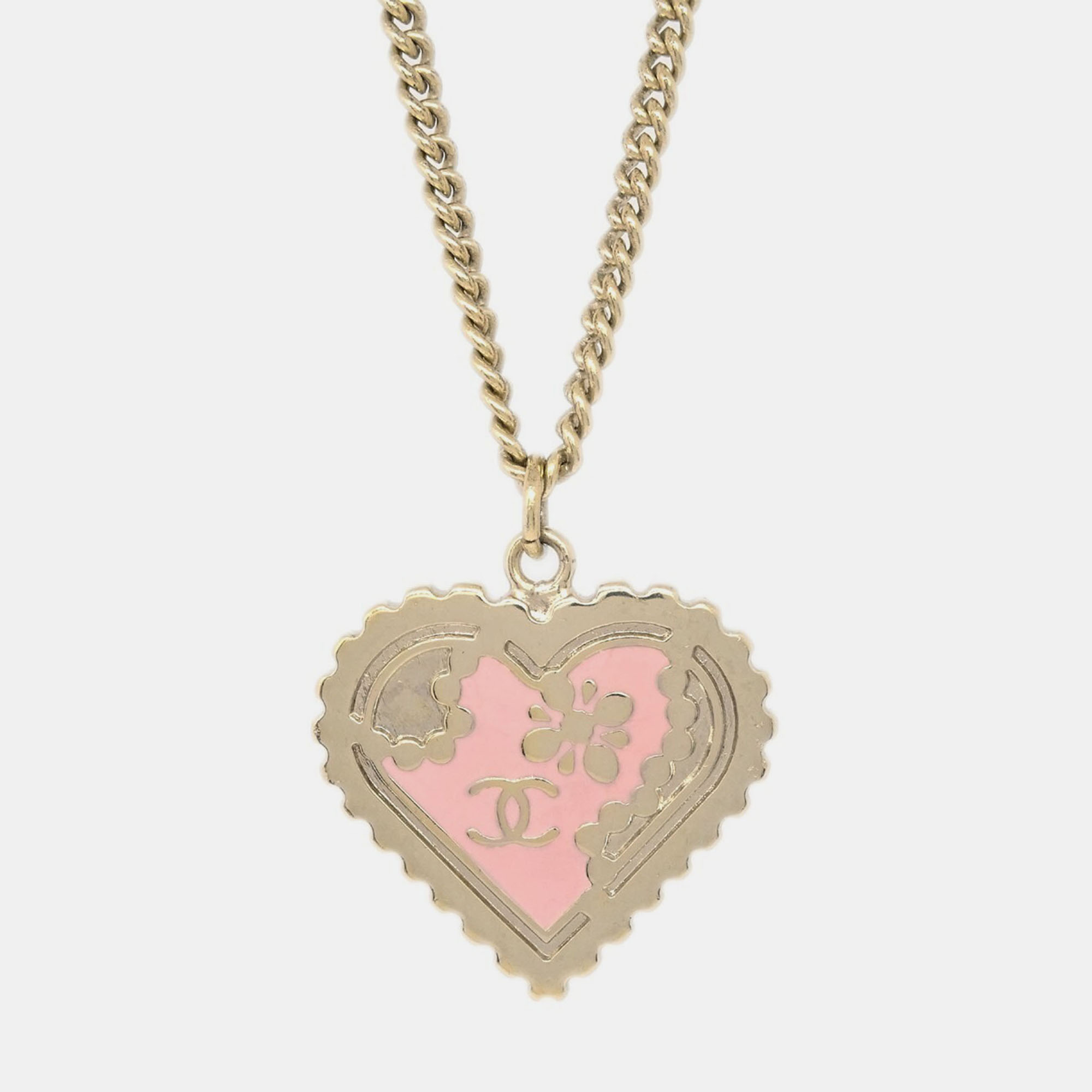 Pre-owned Chanel Heart Chain Pendant Necklace Gold