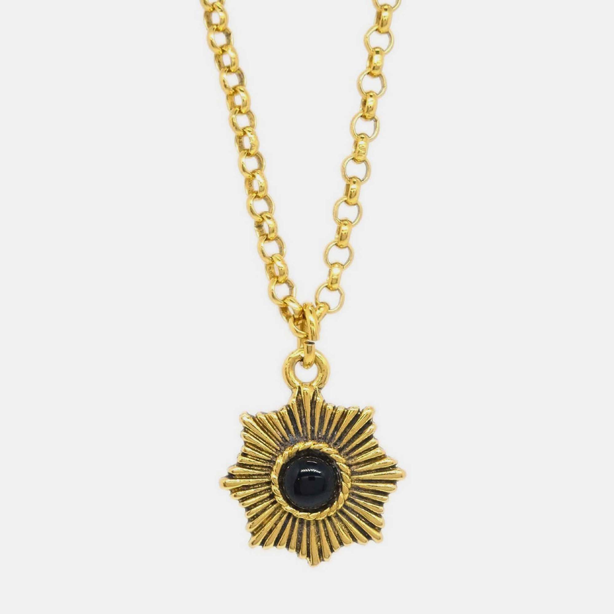 Pre-owned Chanel Stone Gold Chain Pendant Necklace