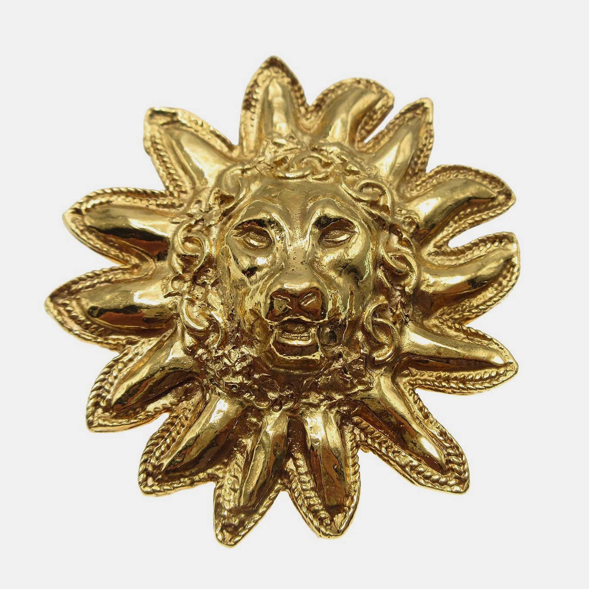 Pre-owned Chanel Lion Brooch Pin Gold