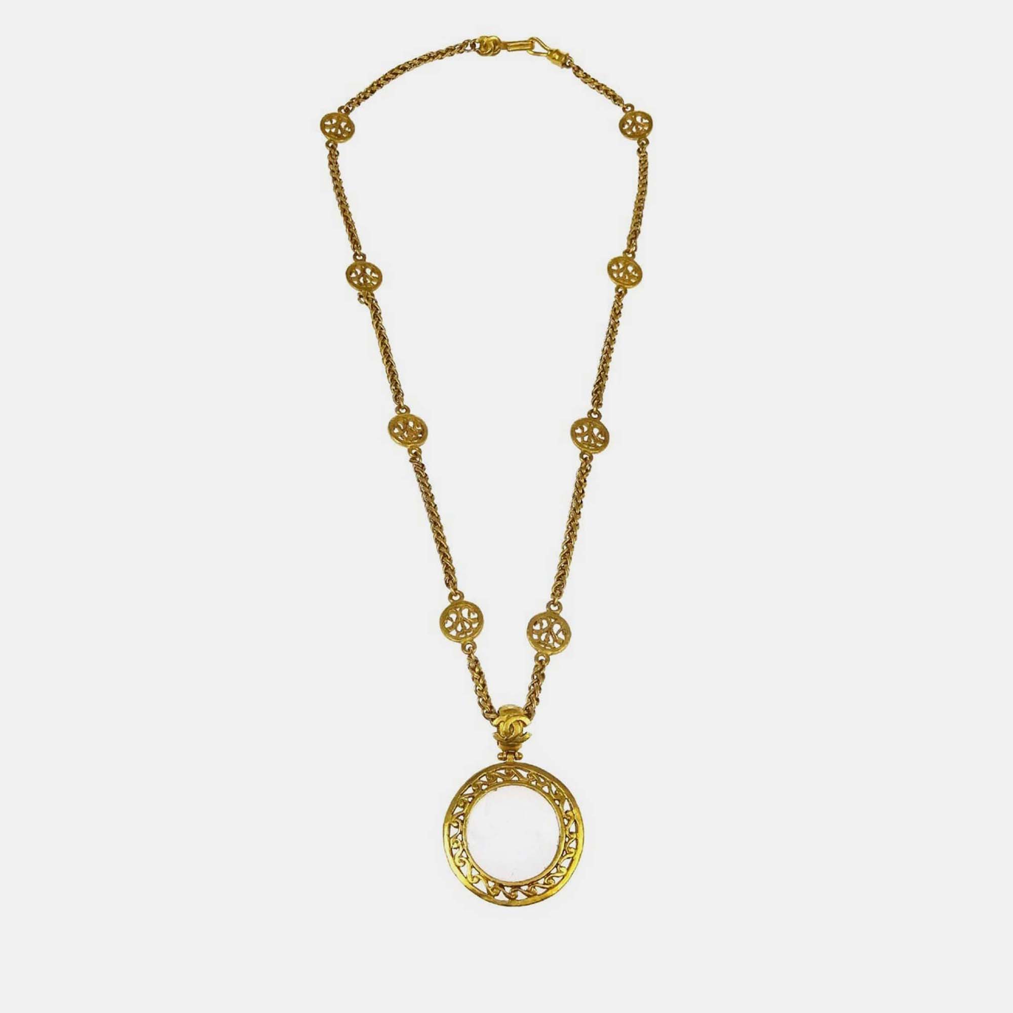 Pre-owned Chanel Loupe Chain Necklace Gold