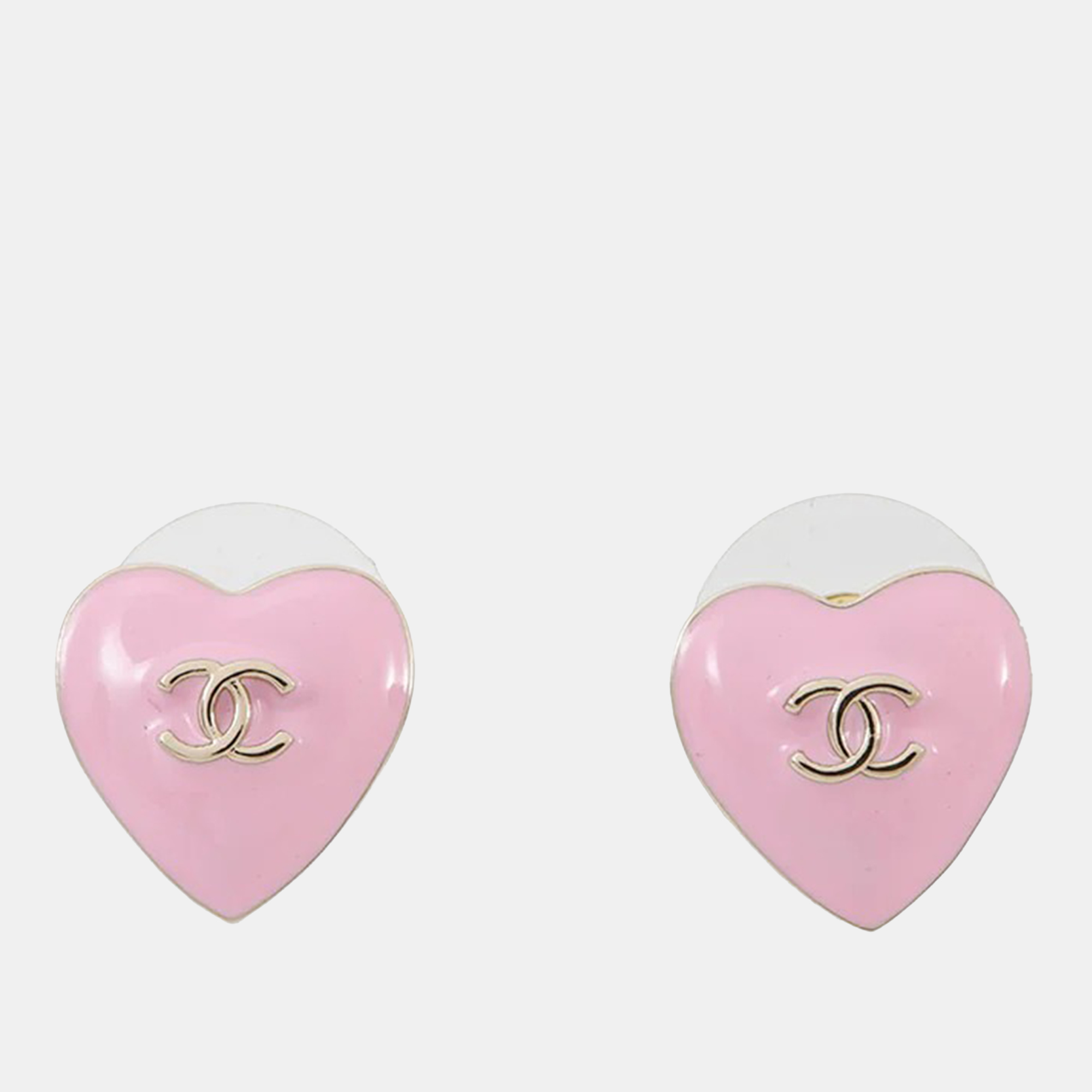 

Chanel Cc Logo Heart Earrings Pink Metal