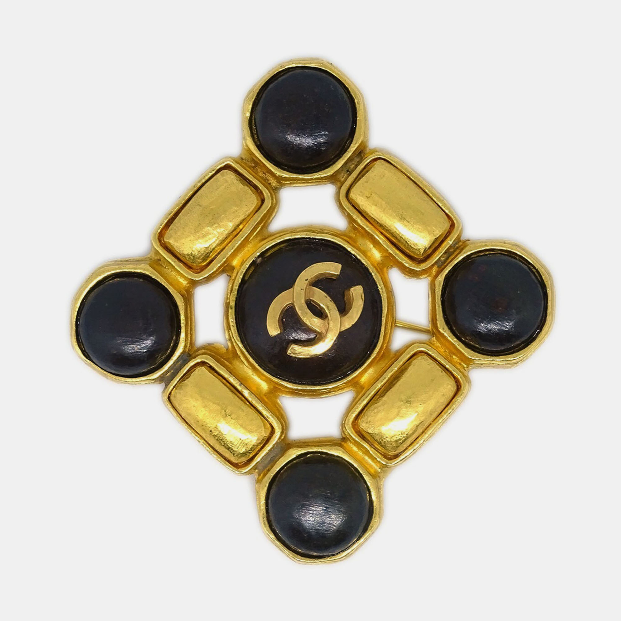 Pre-owned Chanel Stone Brooch Pin Gold