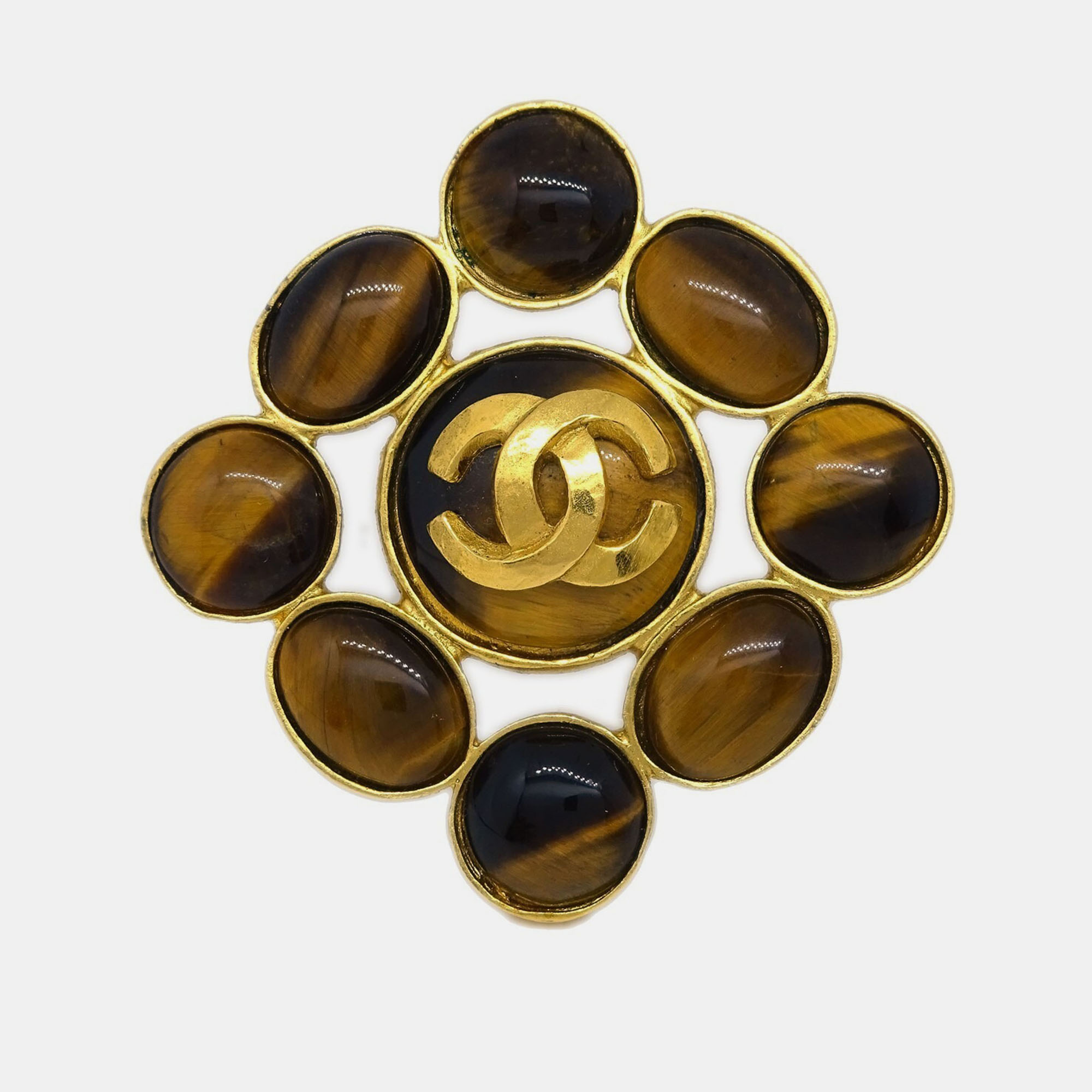Pre-owned Chanel Stone Brooch Pin Brown