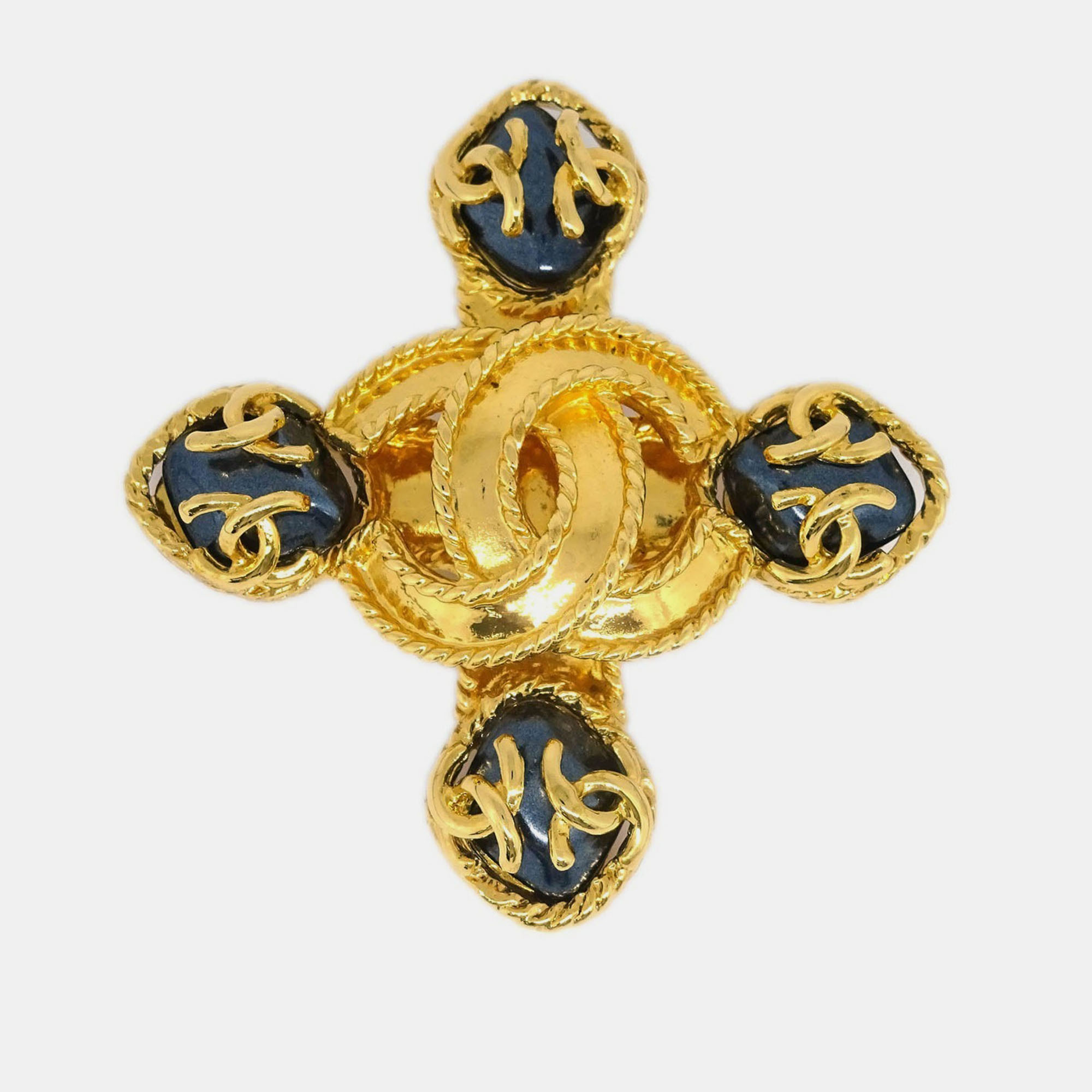 Pre-owned Chanel Brooch Pin Gold Cross Stone