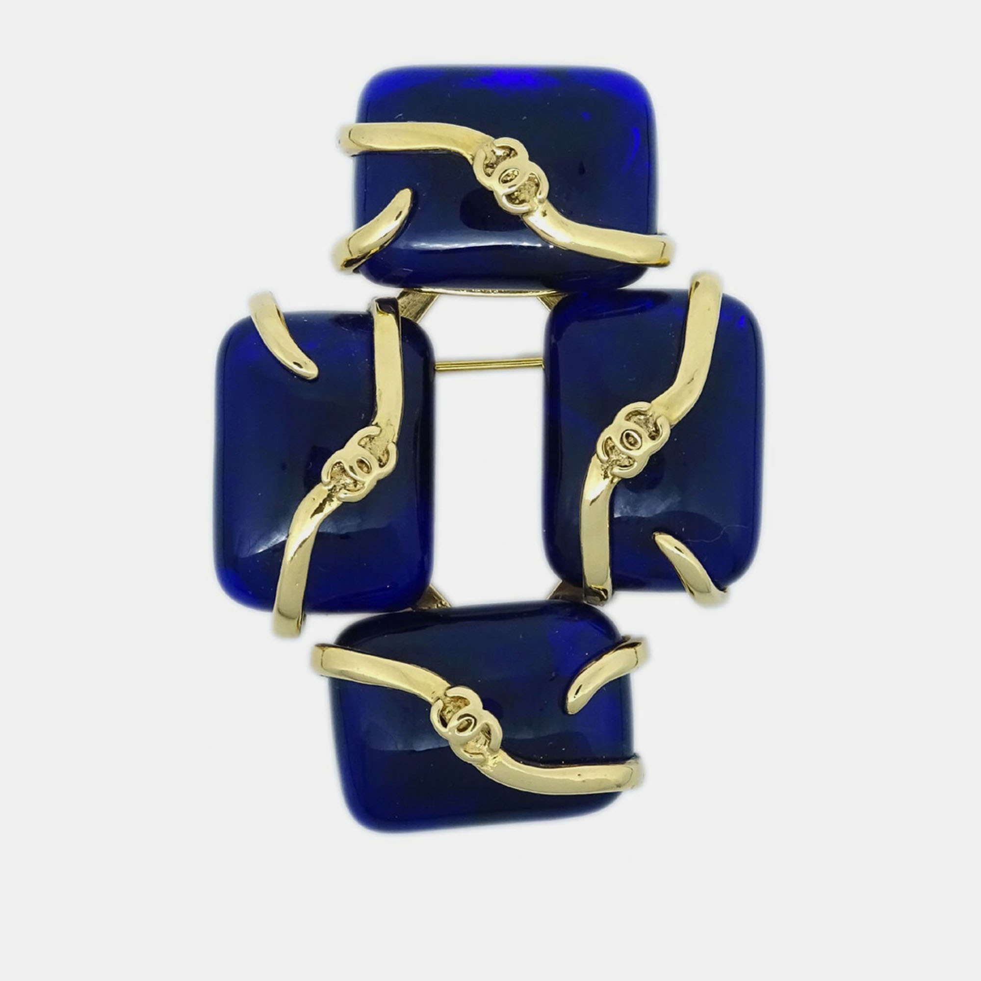 Pre-owned Chanel Gripoix Brooch Pin Gold Blue