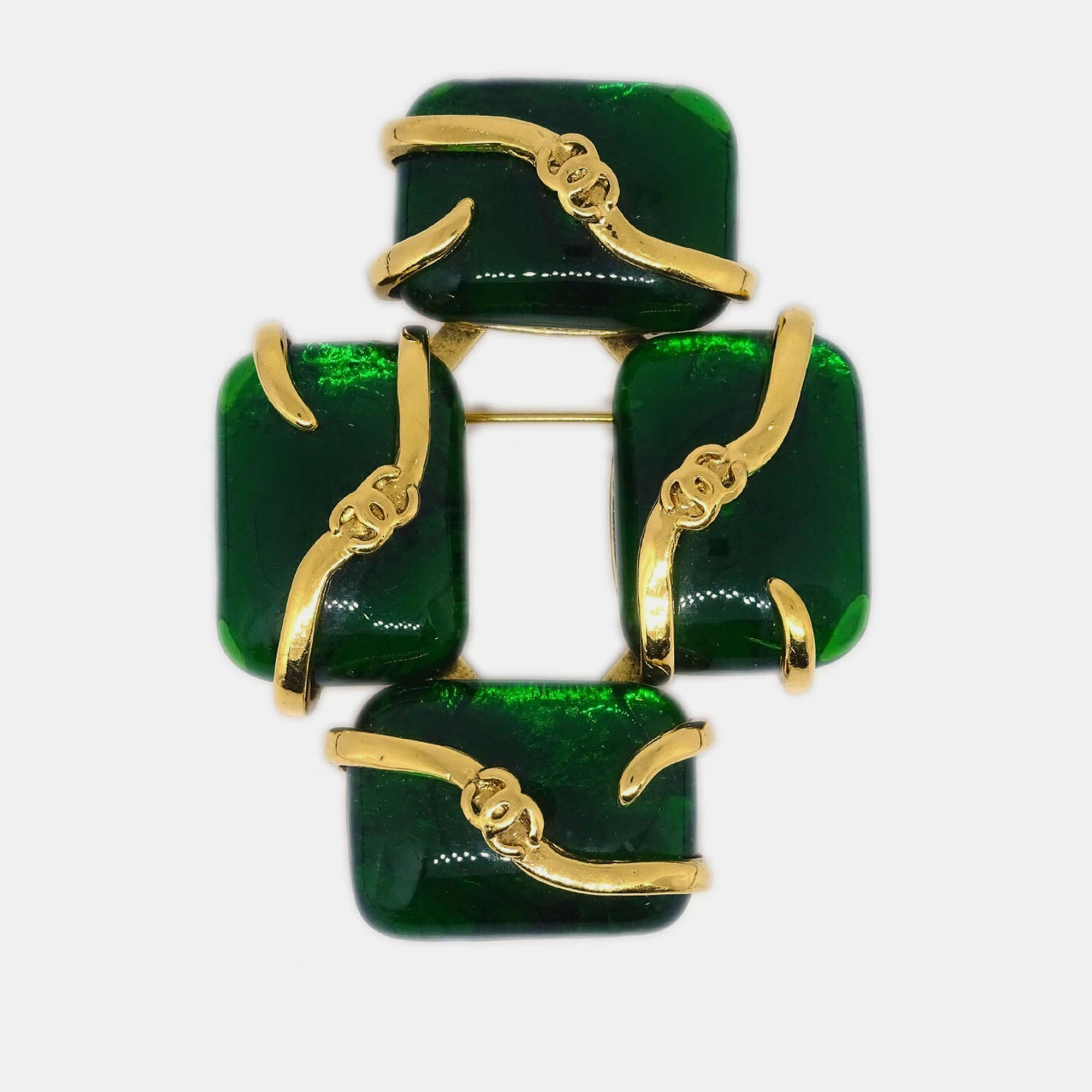 Pre-owned Chanel Gripoix Brooch Pin Gold Green