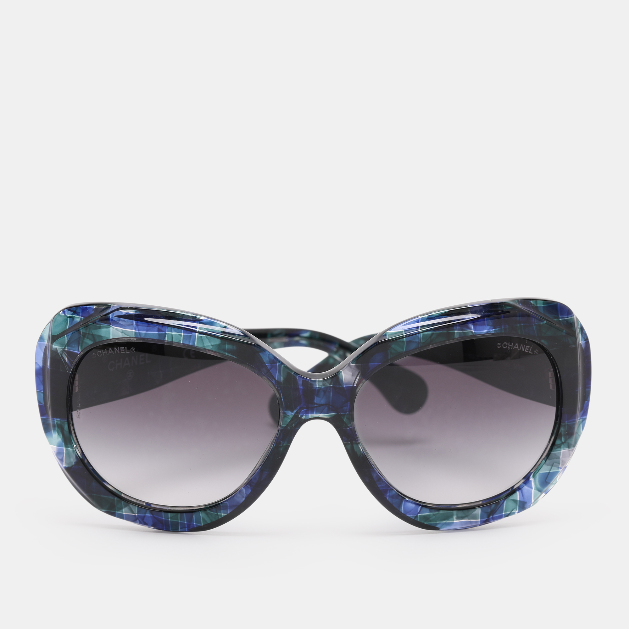 

Chanel Blue/Green Plaid Print Acetate 71083 Oversized Frame Sunglasses