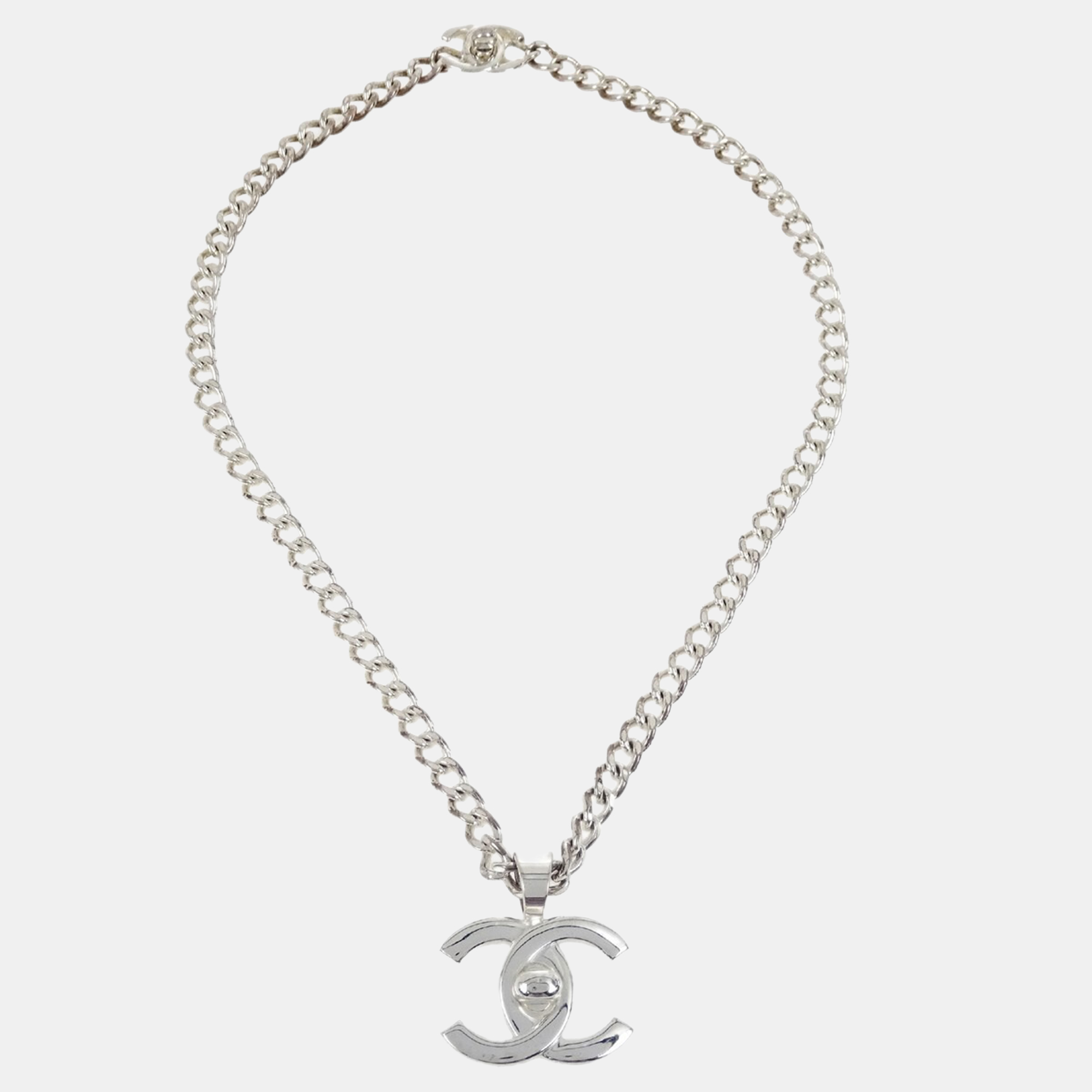 

Chanel Turnlock Chain Pendant Necklace Silver