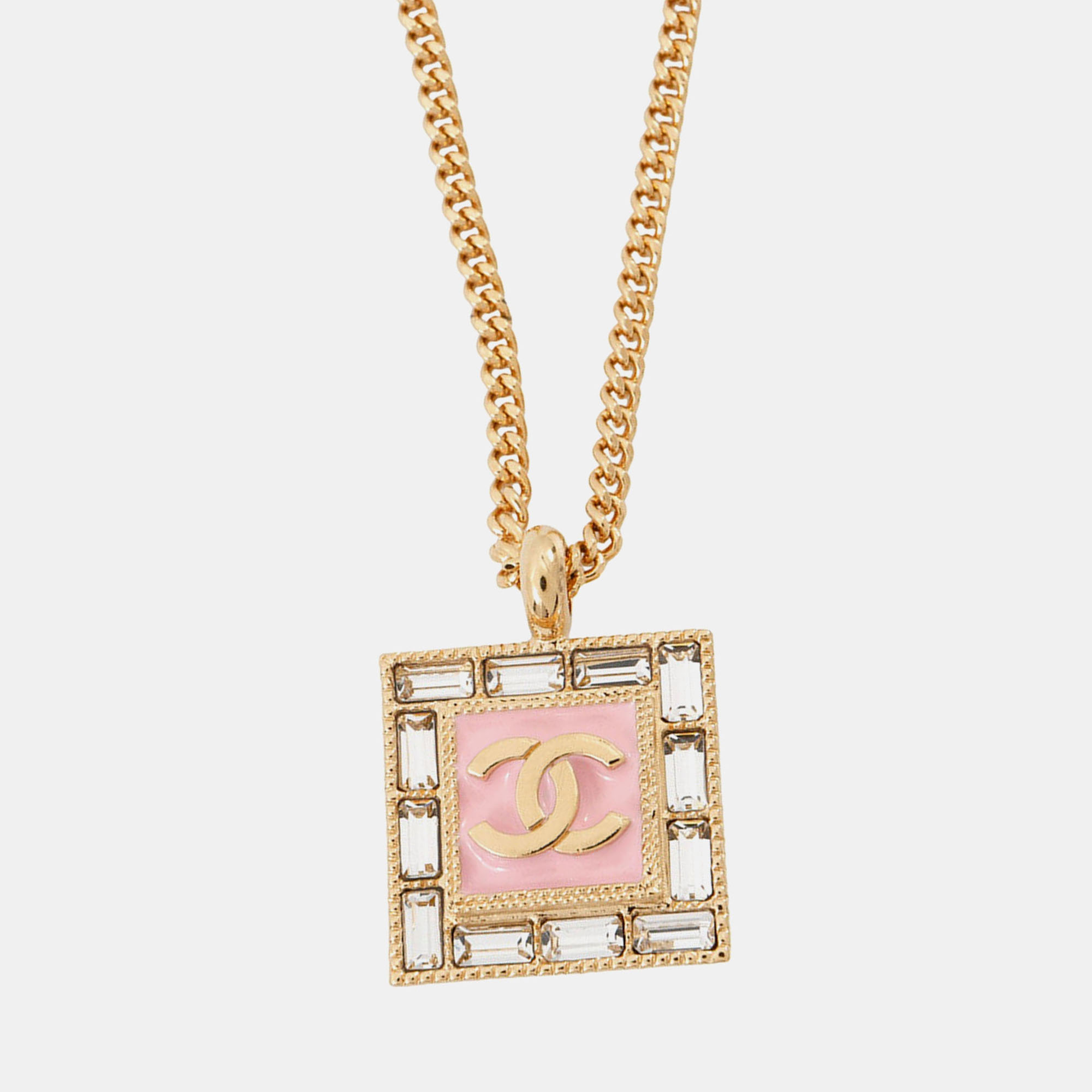 

Chanel Cc Logo Rhinestone Necklace Pink/Gold Gold Plated Rhinestone