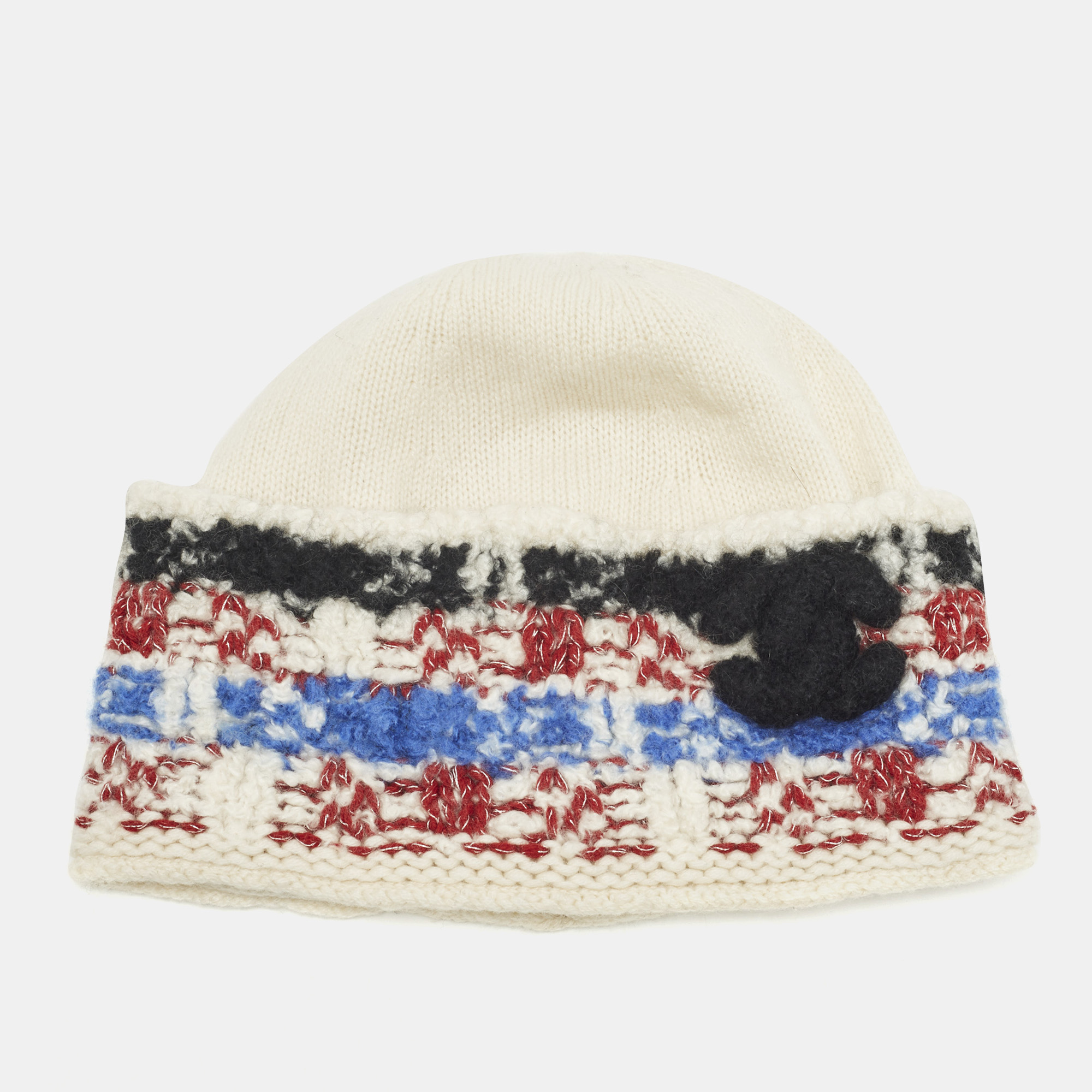 

Chanel White Intarsia Cashmere Knit Beanie