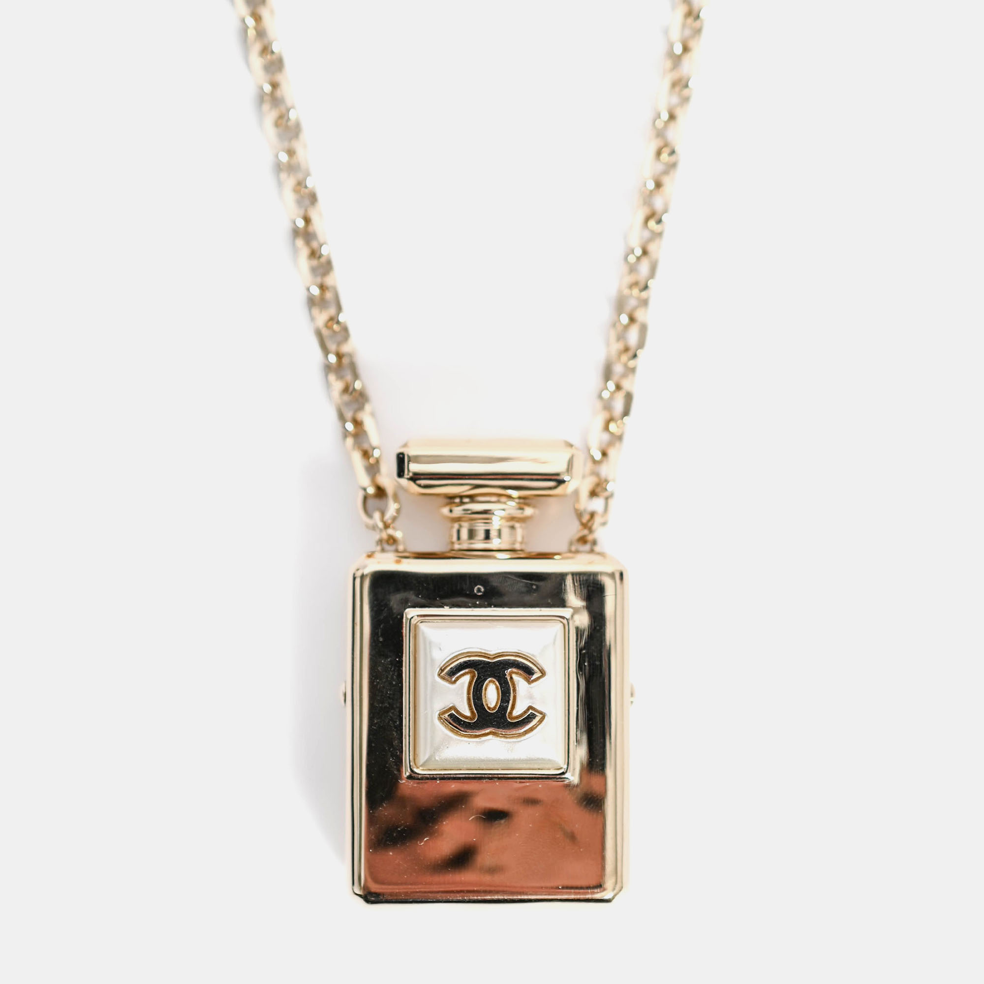 

Chanel 2022 Gold Tone Chanel No.5 Bottle Pendant Necklace