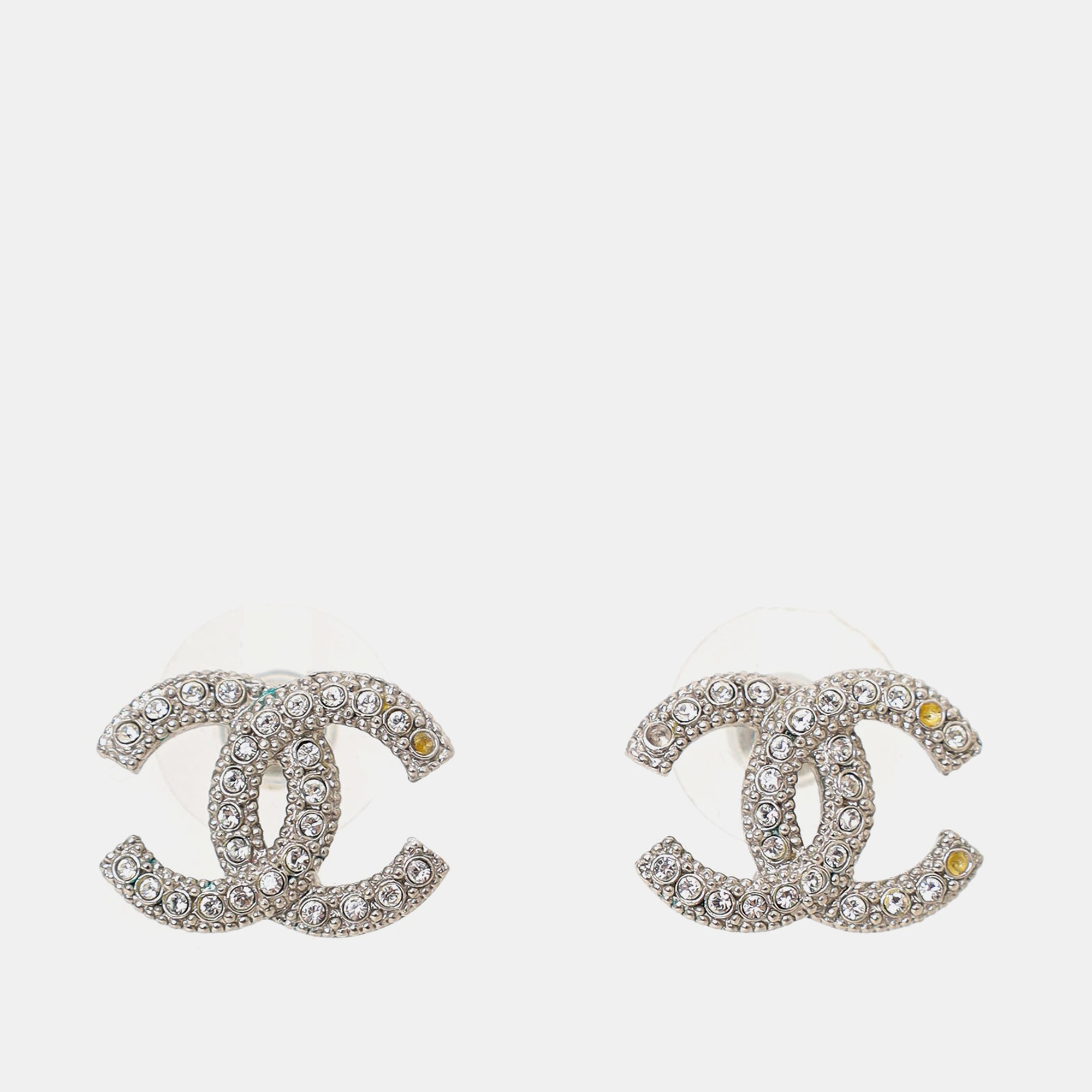 

Chanel Crystal Silver Tone 'CC' Earrings (As Is)