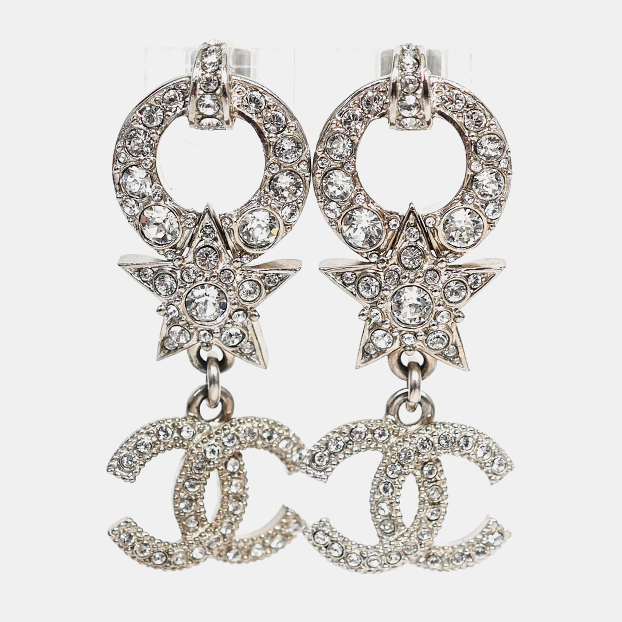

Chanel 2020 Silver Tone Crystal Star CC Earrings