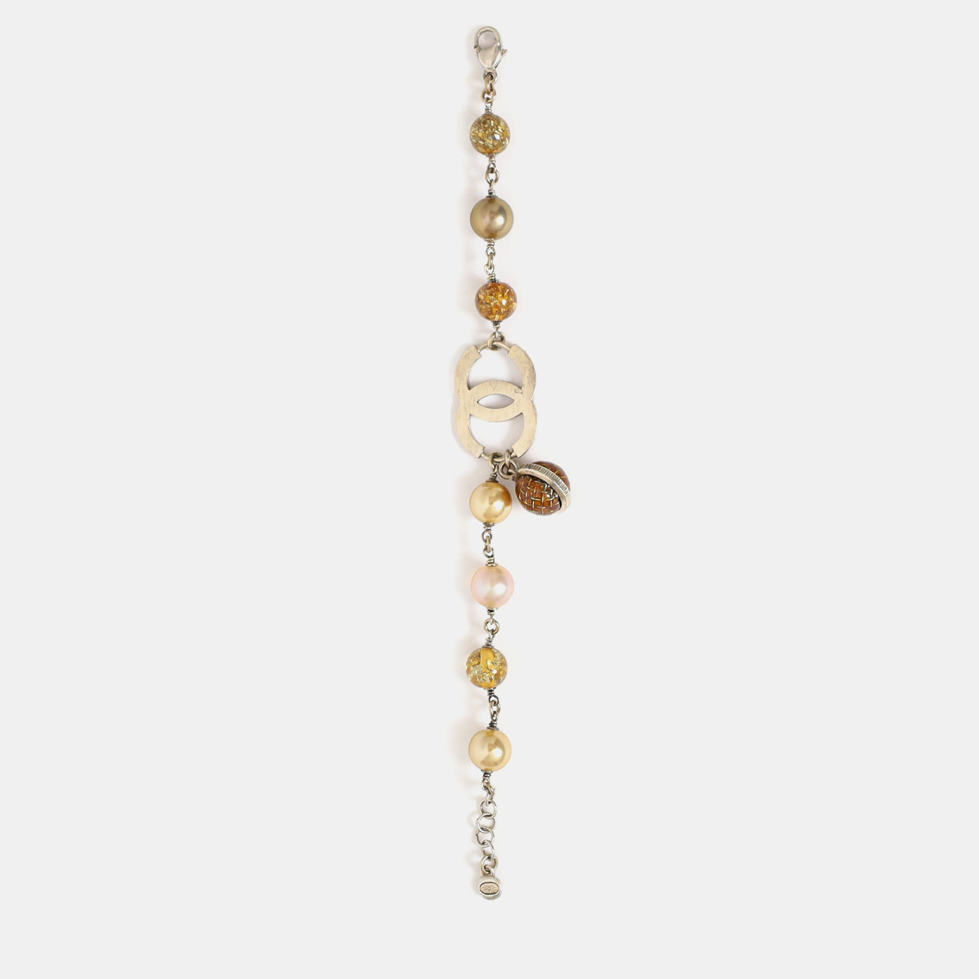 

Chanel Silver Tone Clear Resin Bead and Pearl Bracelet