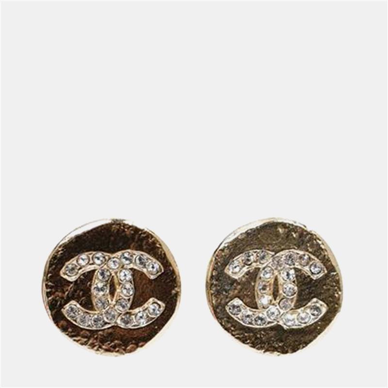 

Chanel Gold Tone Round Crystal Embellished Earrings
