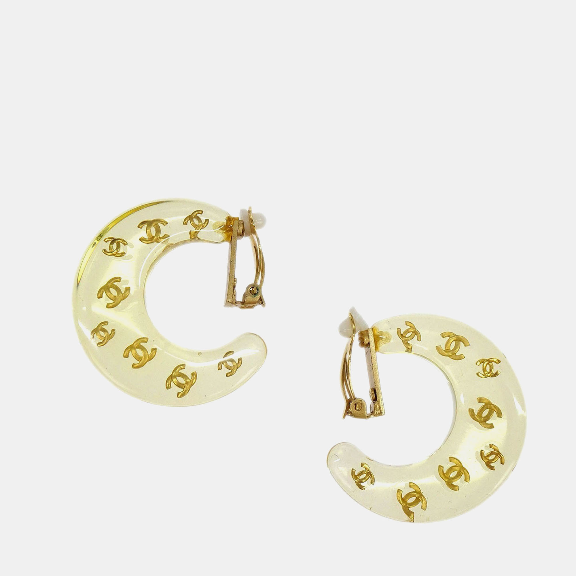 

Chanel Hoop Crescent Moon Earrings Clip-On Gold