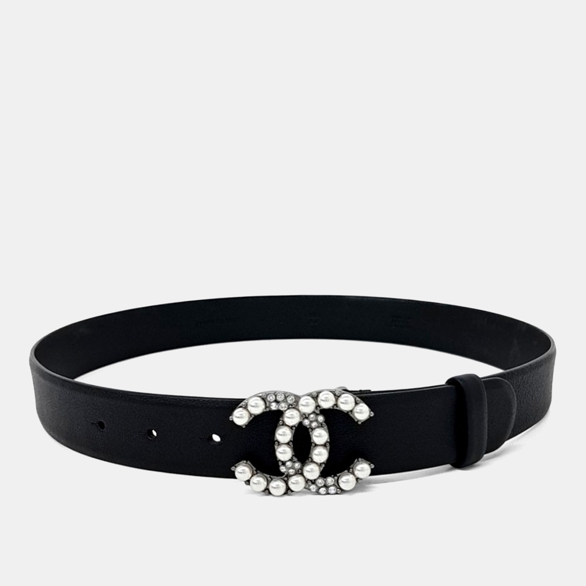 Pre-owned Chanel Black Leather Logo Belt