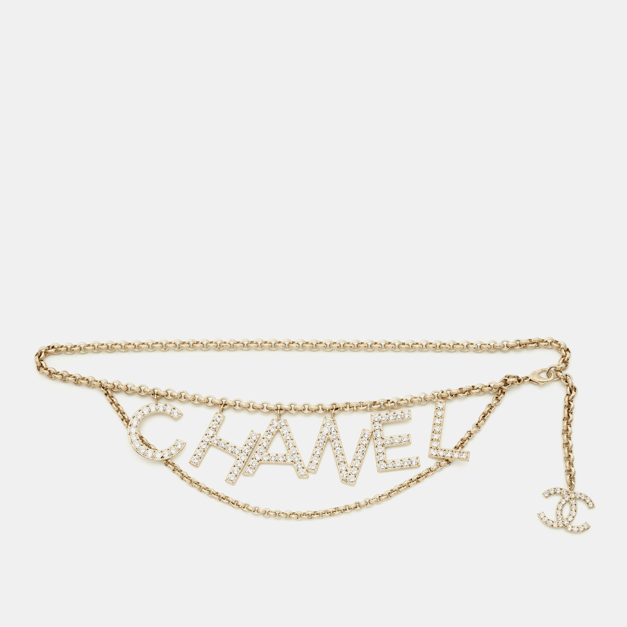 

Chanel Logo Letters Crystals Gold Tone Belt