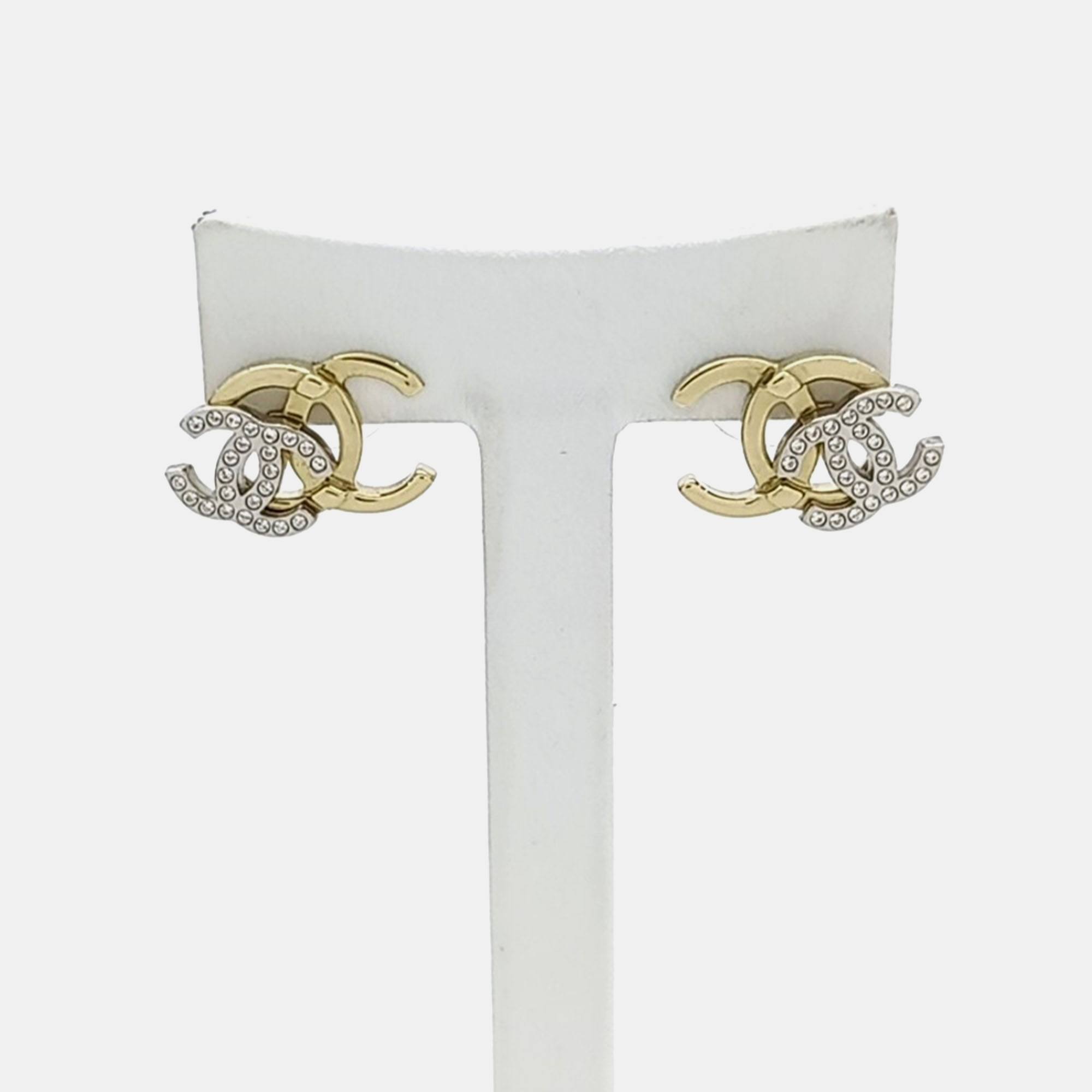 

Chanel Gold Silver Plated Logo Earrings