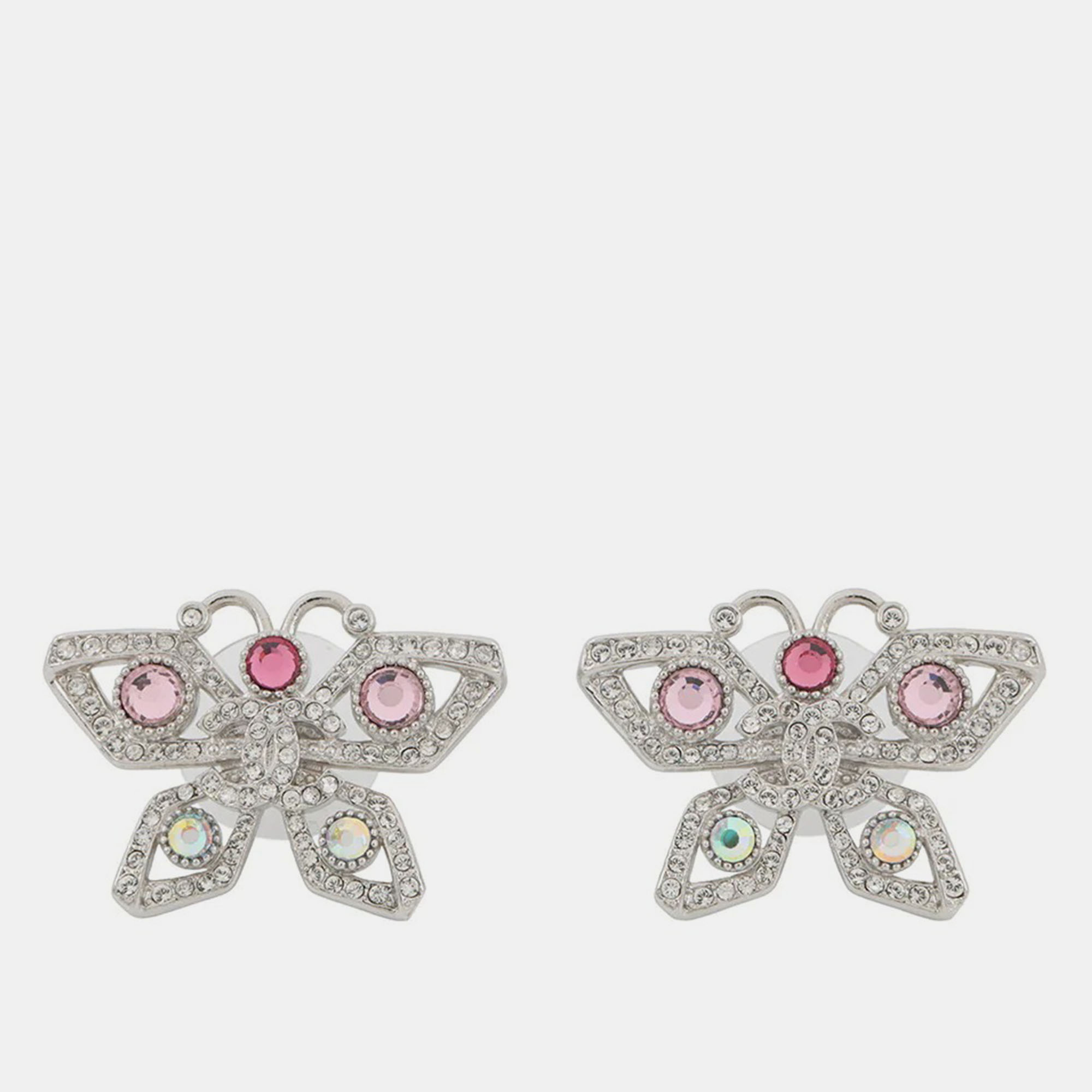 

Chanel Medieval Butterfly Earrings Silver Metal Rhinestone