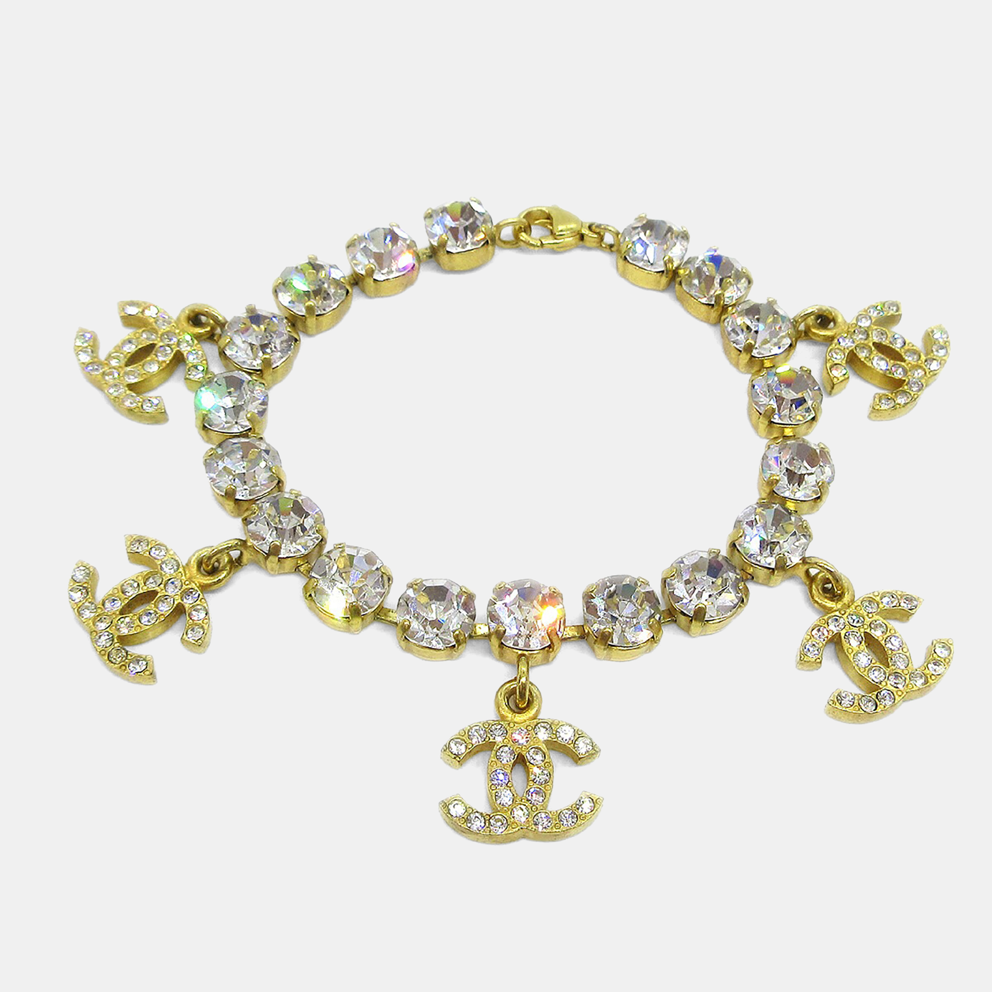 

Chanel CC Charm Rhinestone Chain Bracelet Gold