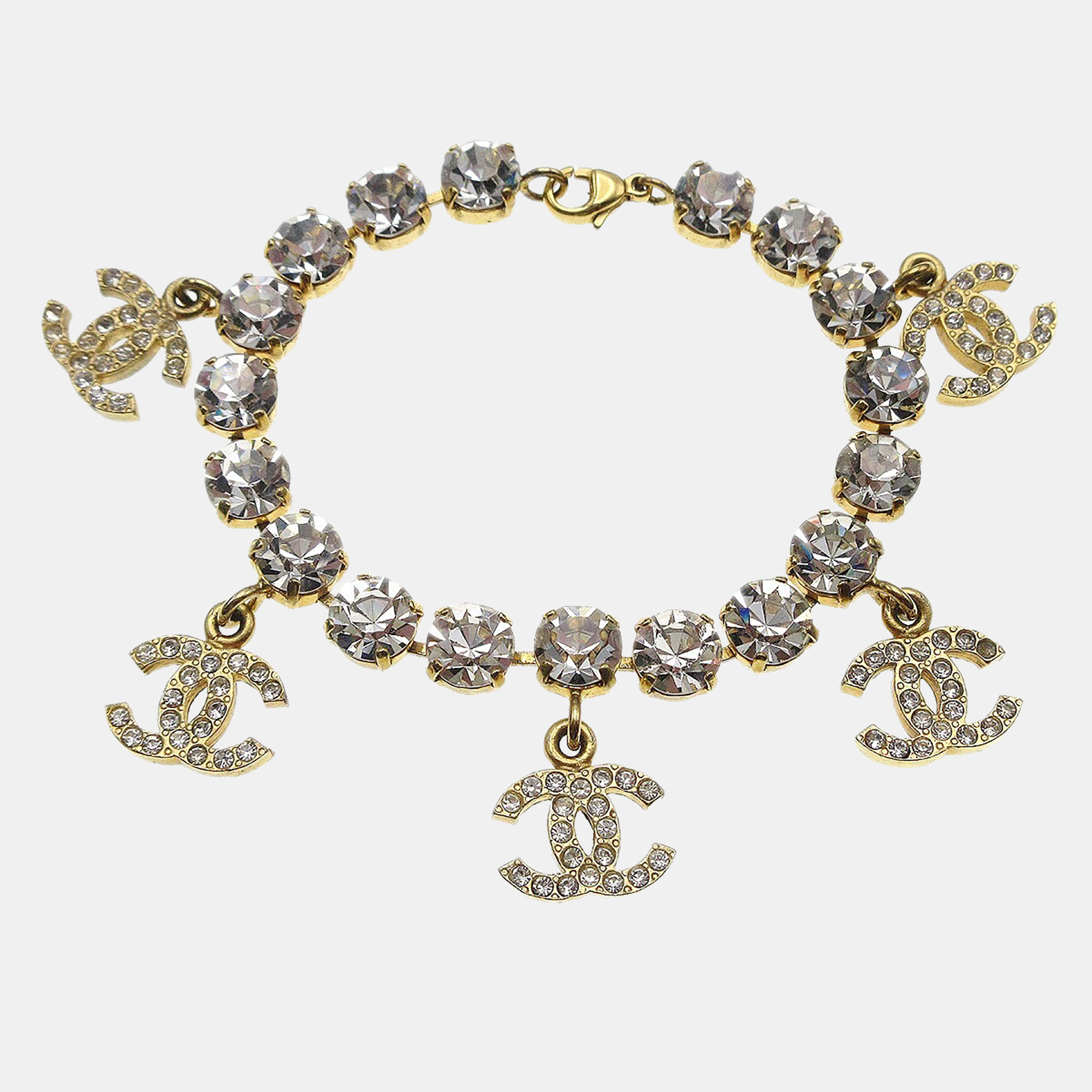 

Chanel Rhinestone Chain Bracelet Gold