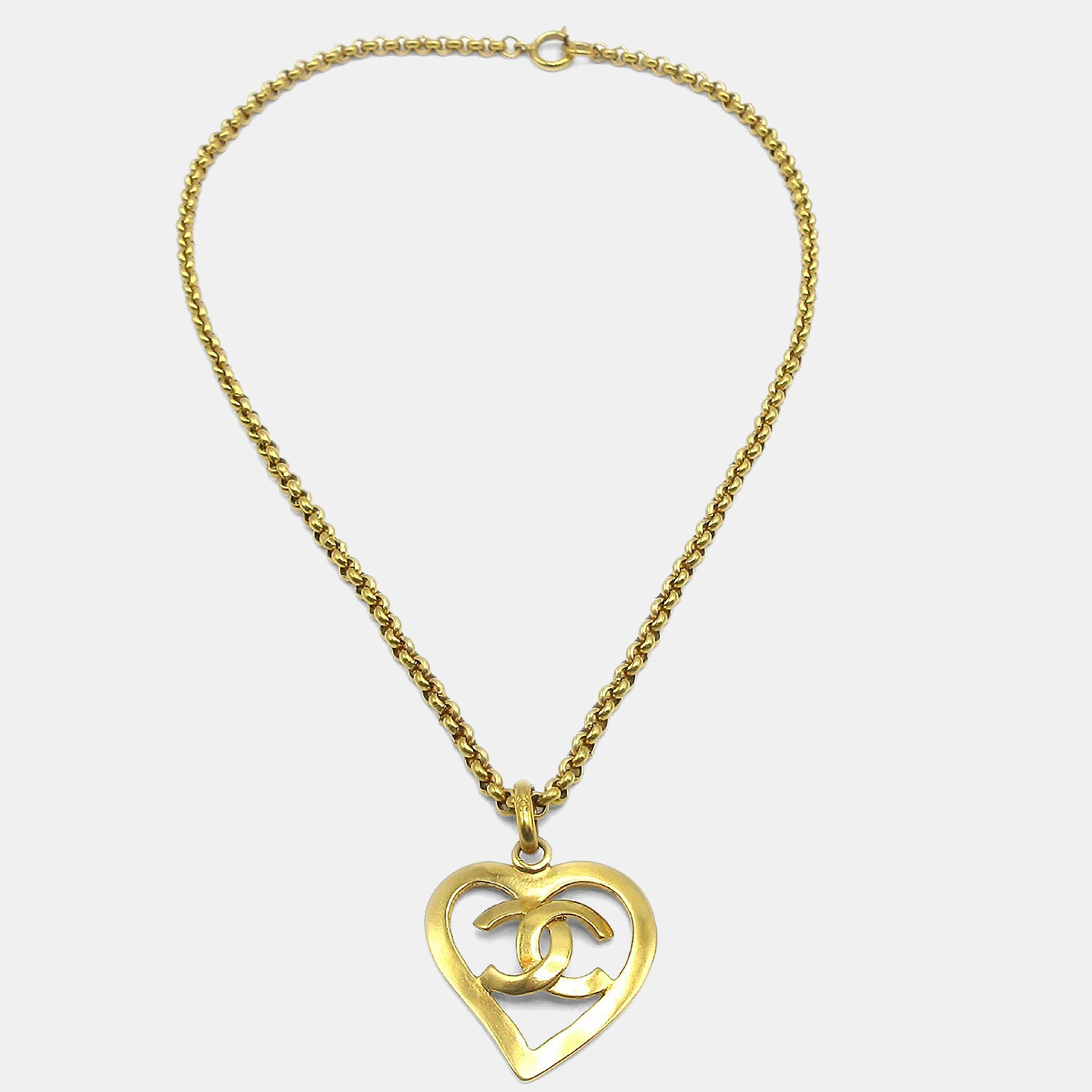 

Chanel Heart Chain Pendant Necklace Gold 95P