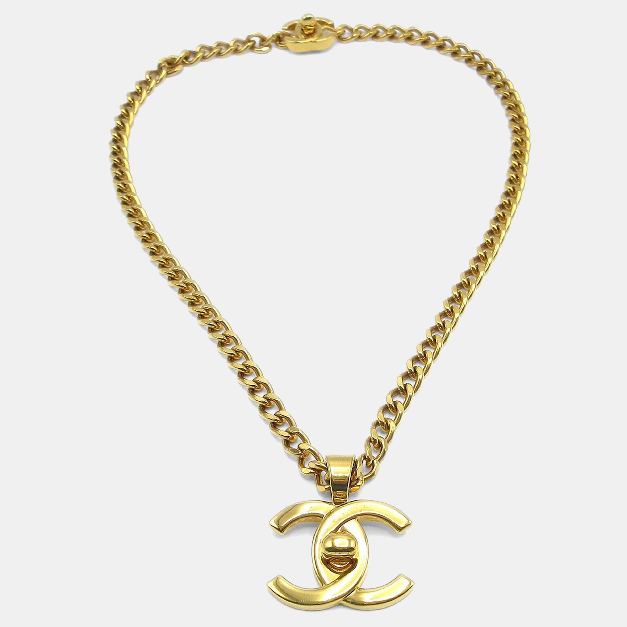 

Chanel Turnlock Chain Pendant Necklace Gold