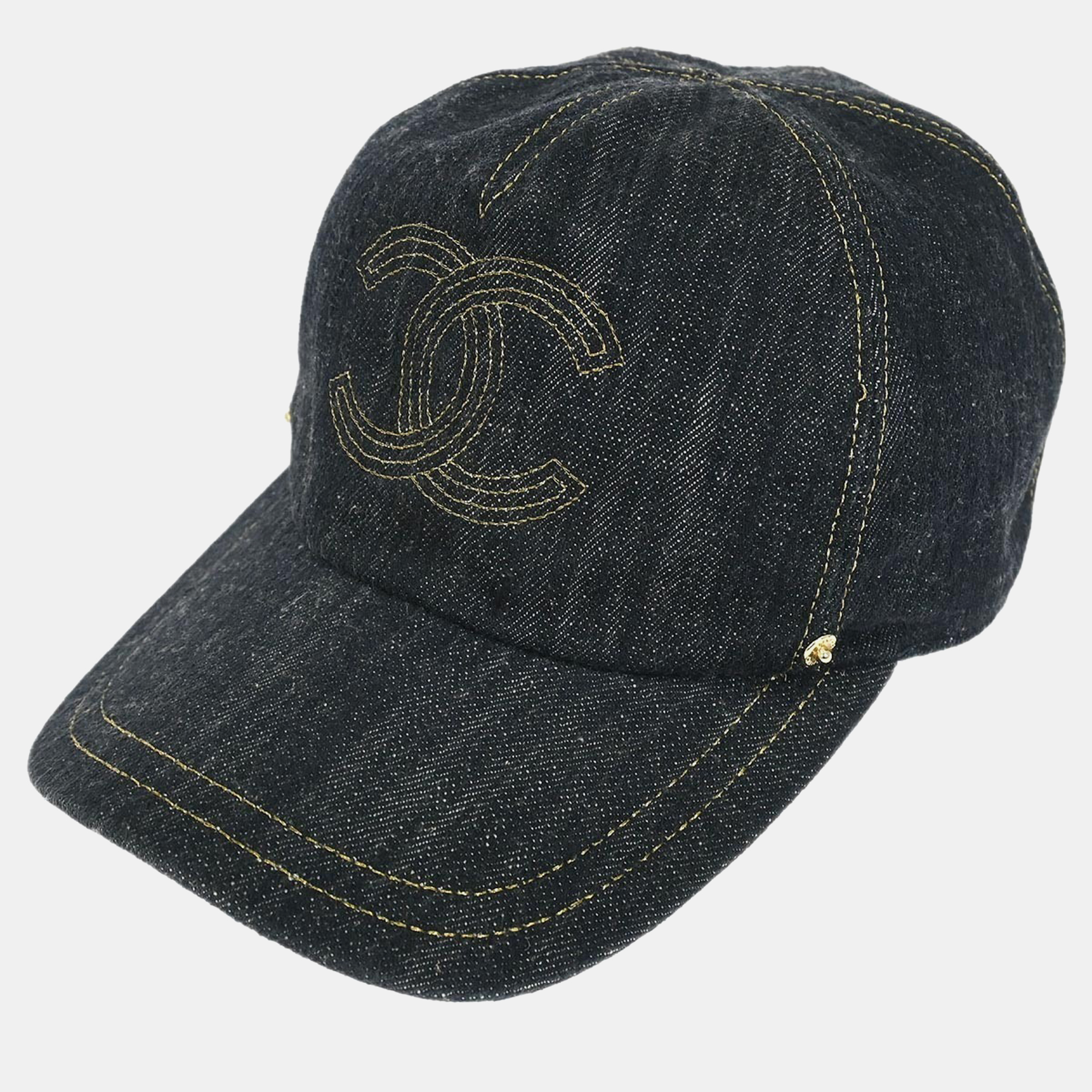 Pre-owned Chanel Cap Hat Denim Navy #m Small In Blue