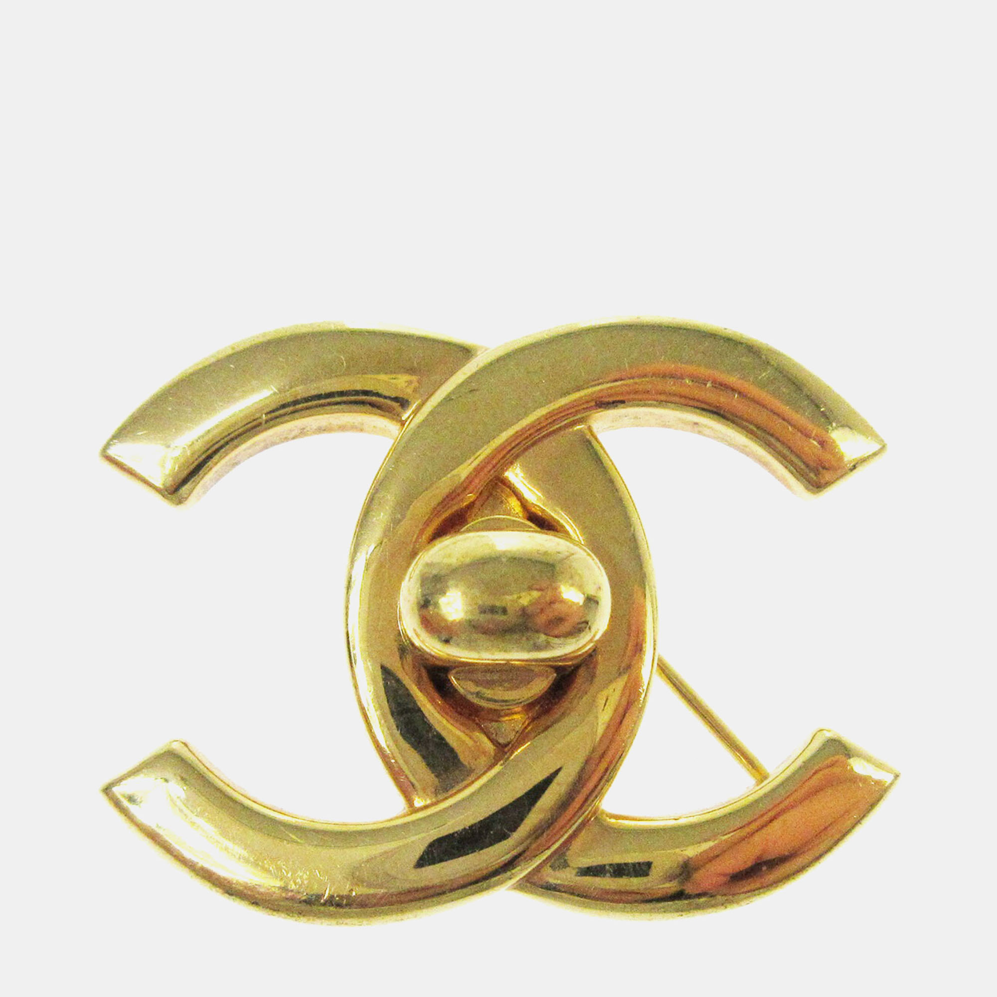 Pre-owned Chanel Turnlock Brooch Pin Gold Large