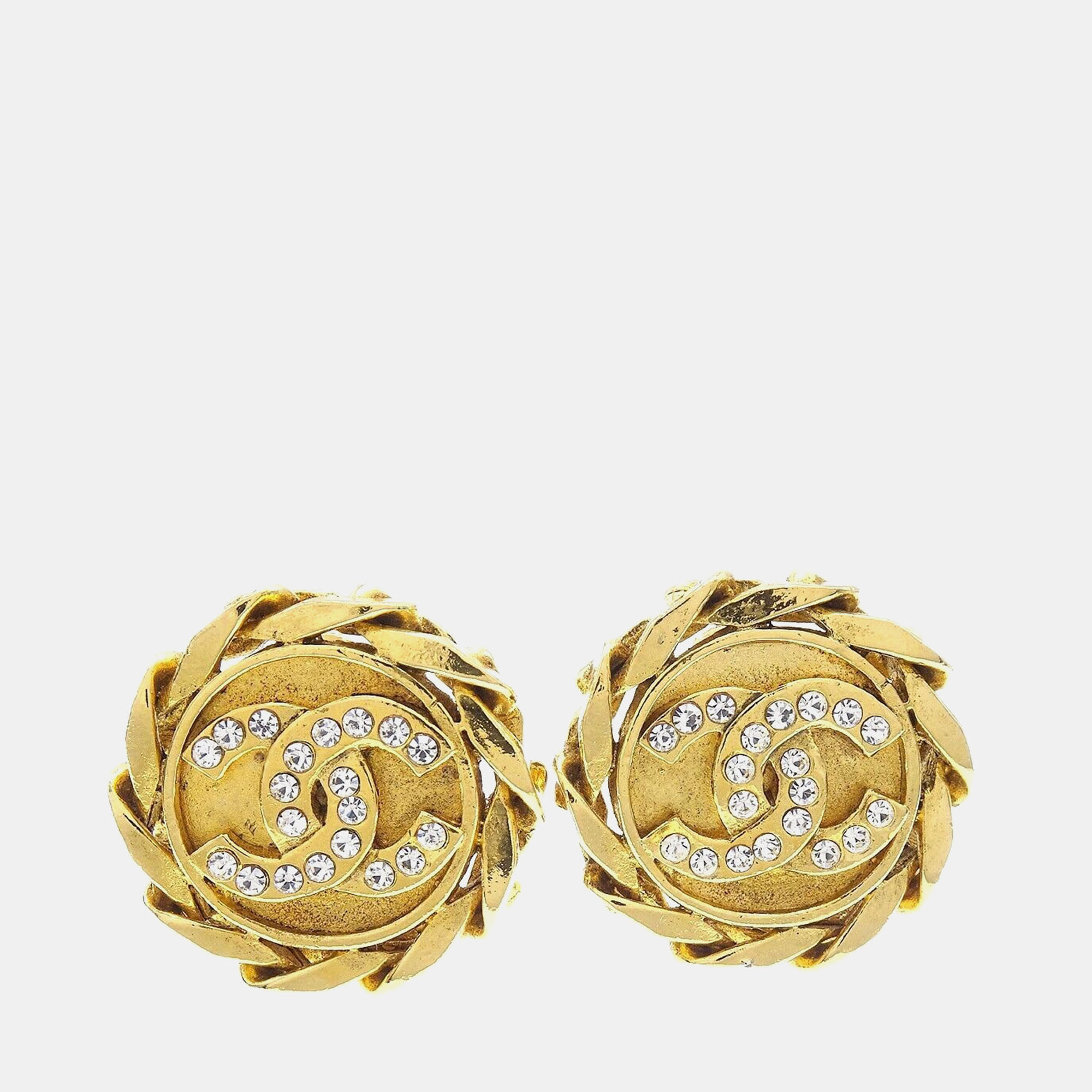 

Chanel Rhinestone Earrings Clip-On Gold