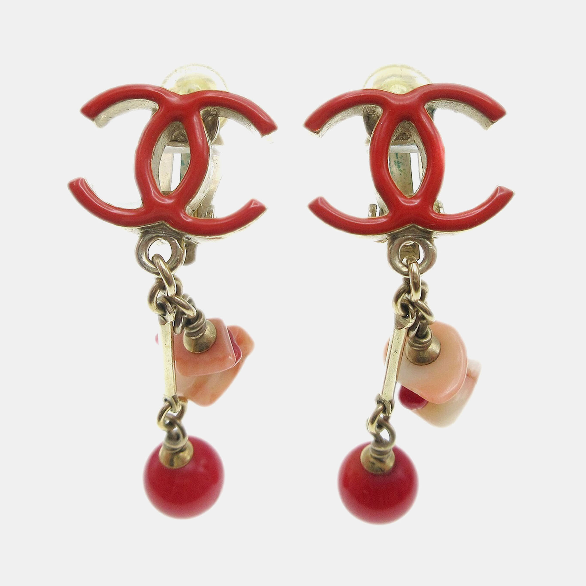 

Chanel Dangle Earrings Clip-On Red