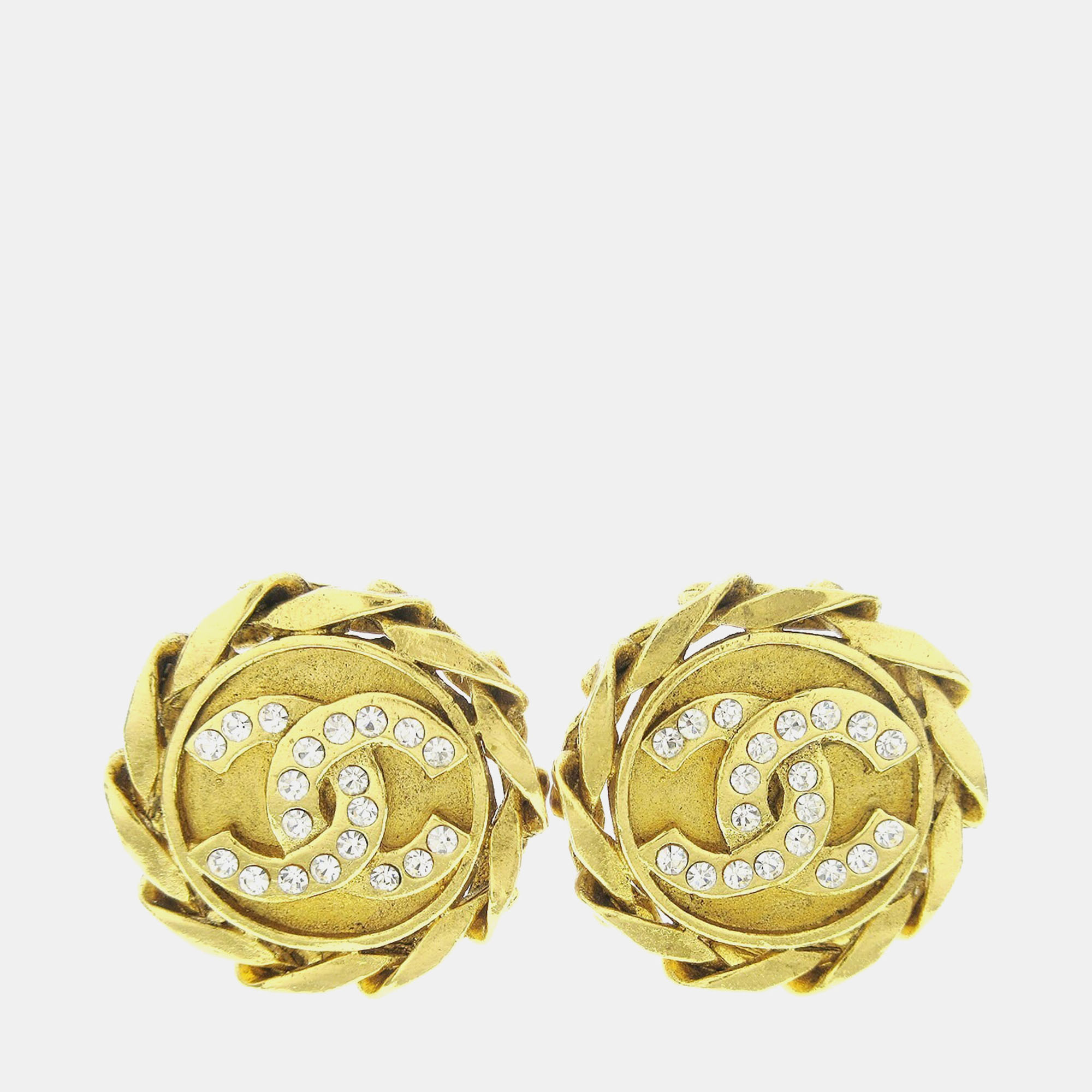 

Chanel Rhinestone Earrings Clip-On Gold