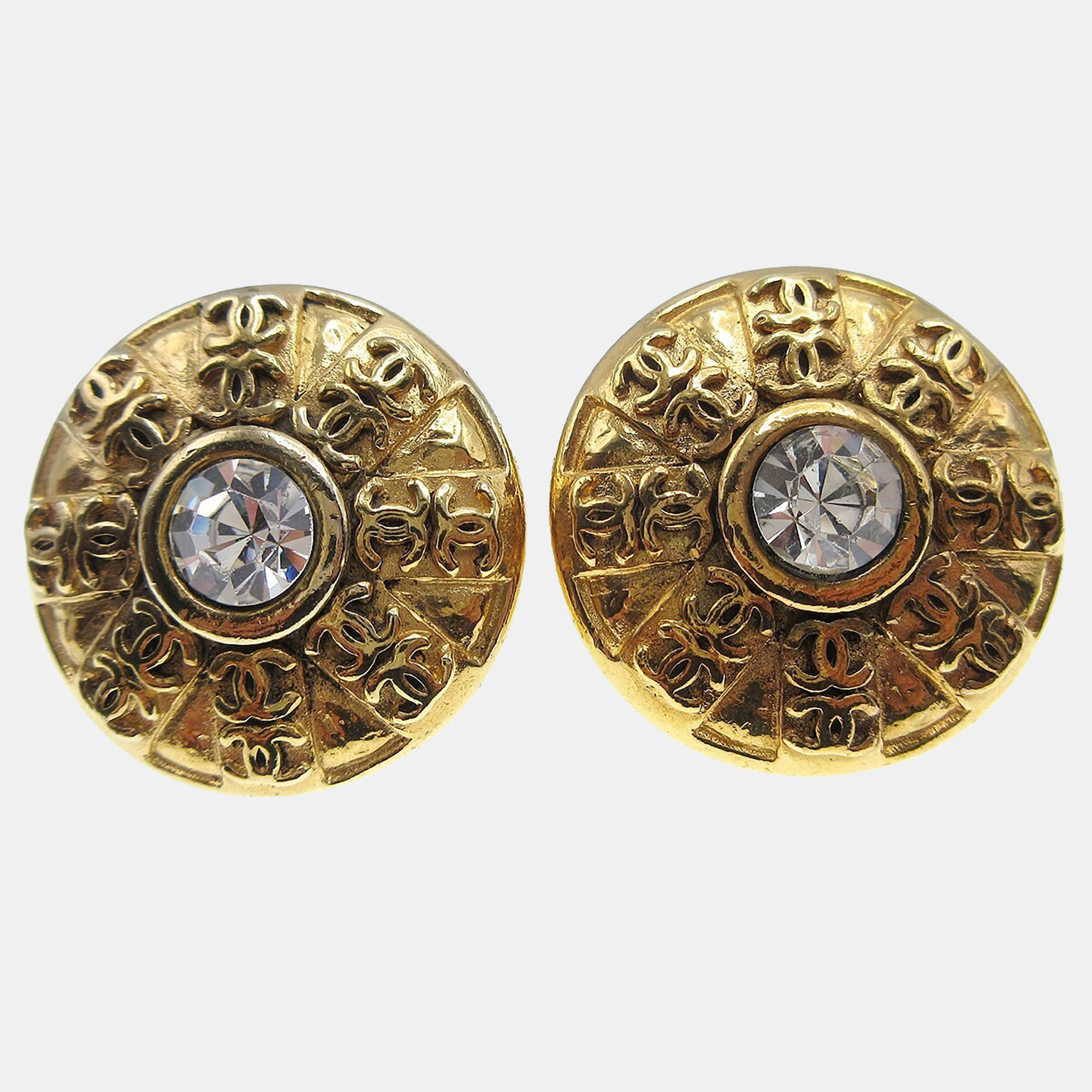 

Chanel Button Bijou Stone Earrings Clip-On 23 Gold