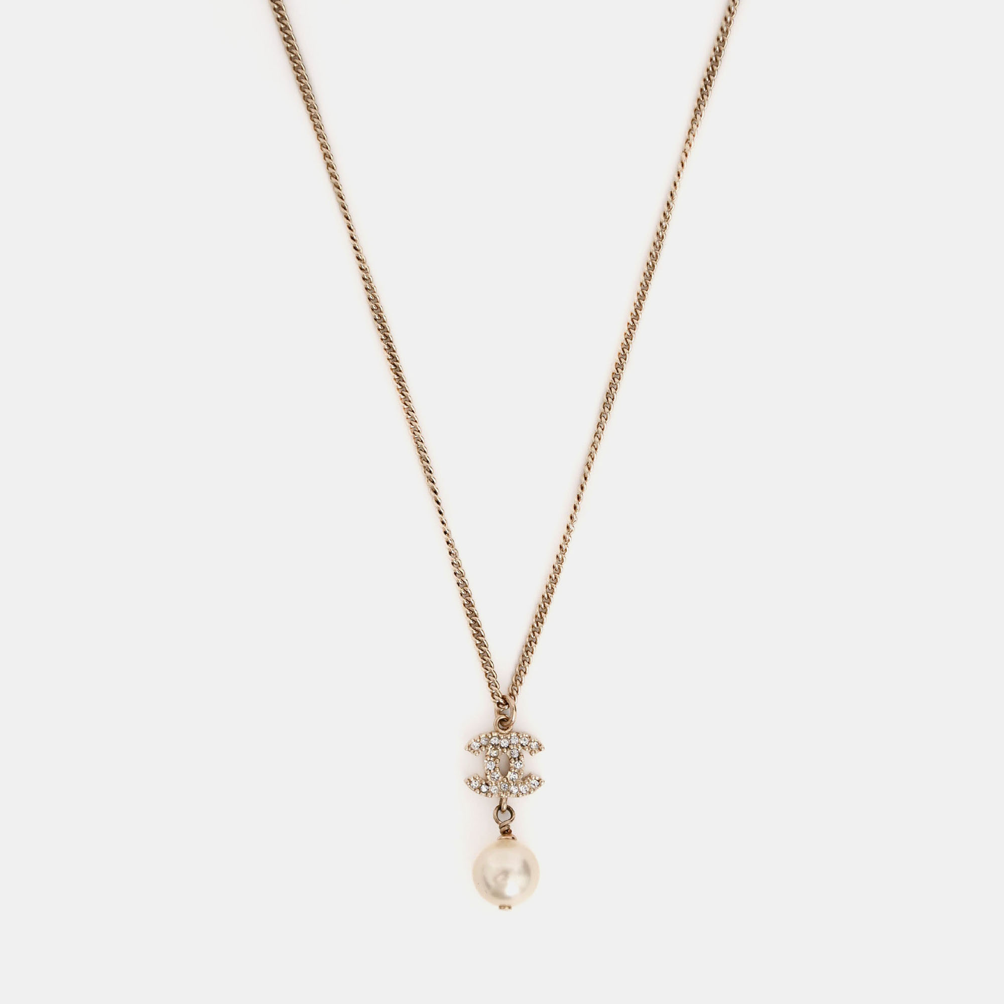 

Chanel 2012 Gold Tone Metal/Faux Pearl CC Pendant Necklace