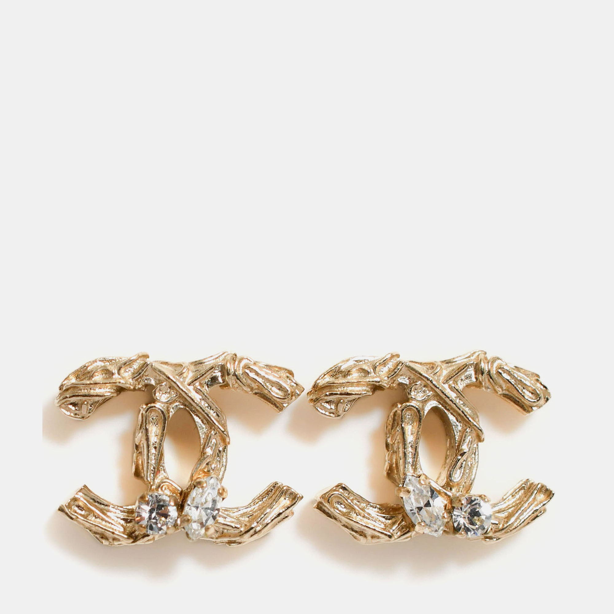 

Chanel 2013 Gold Toned Crystal Detail CC Stud Earrings