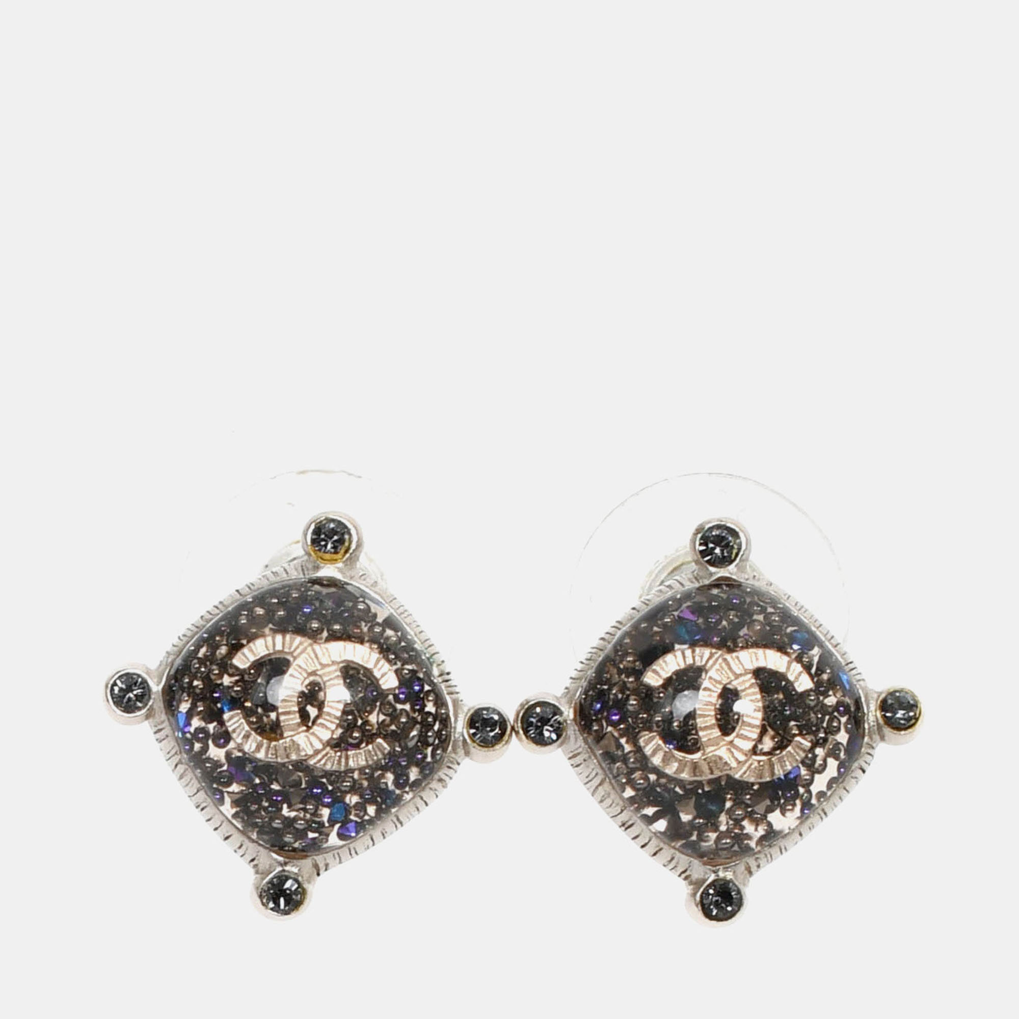 

Chanel CC Logo Silver and Turquoise Earrings