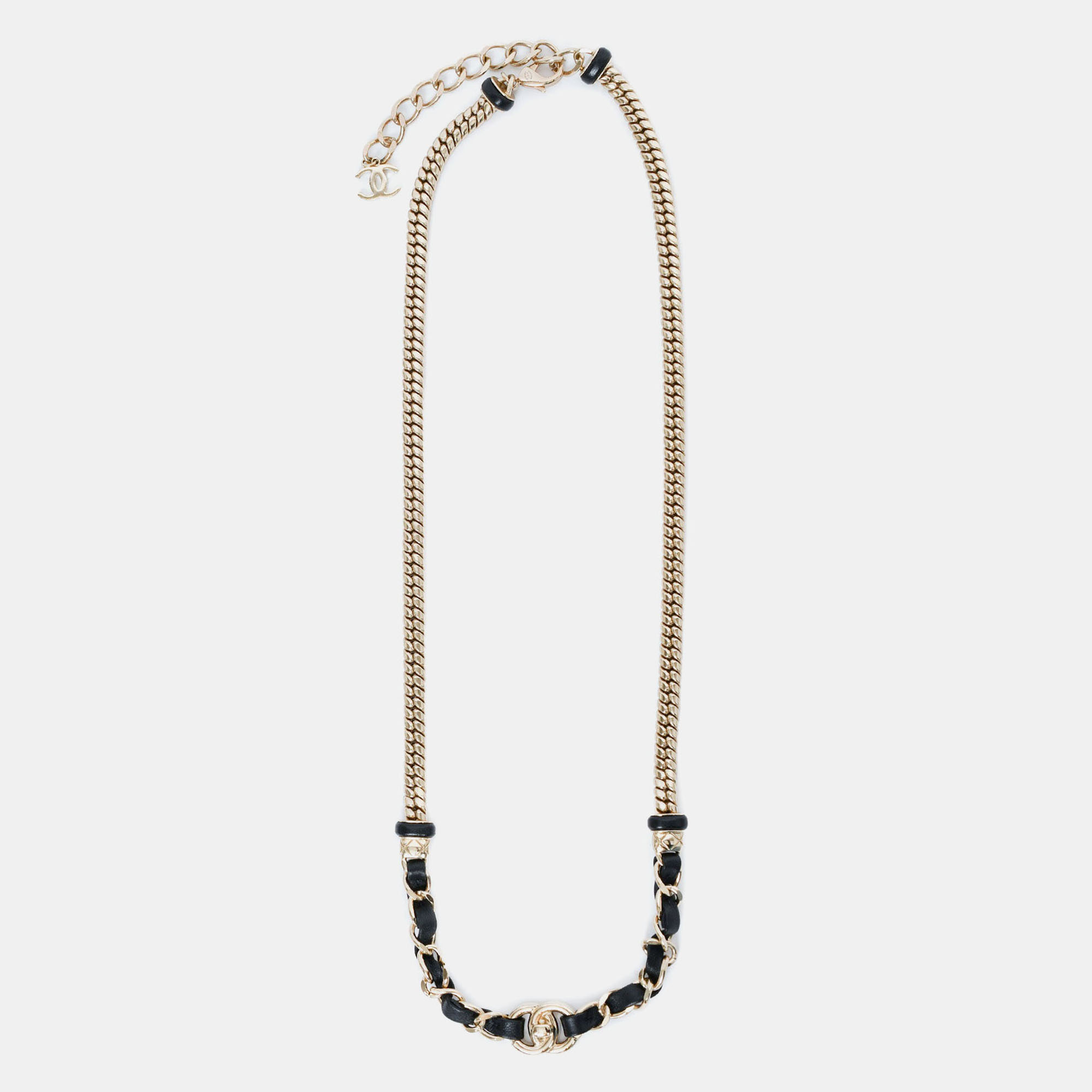 

Chanel 2021 Silver Tone/Black Leather Necklace