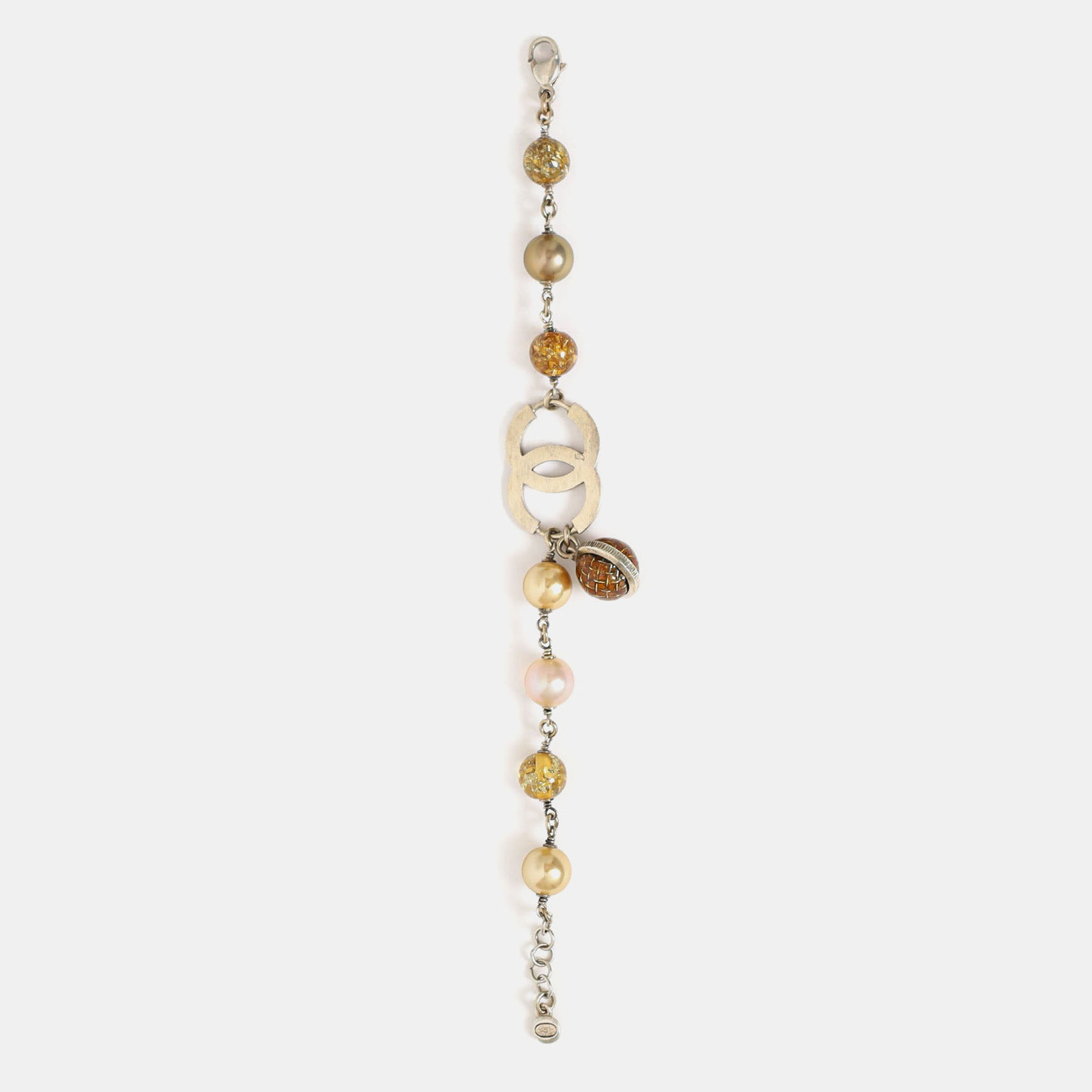 

Chanel Silver Tone Clear Resin Bead and Pearl Bracelet