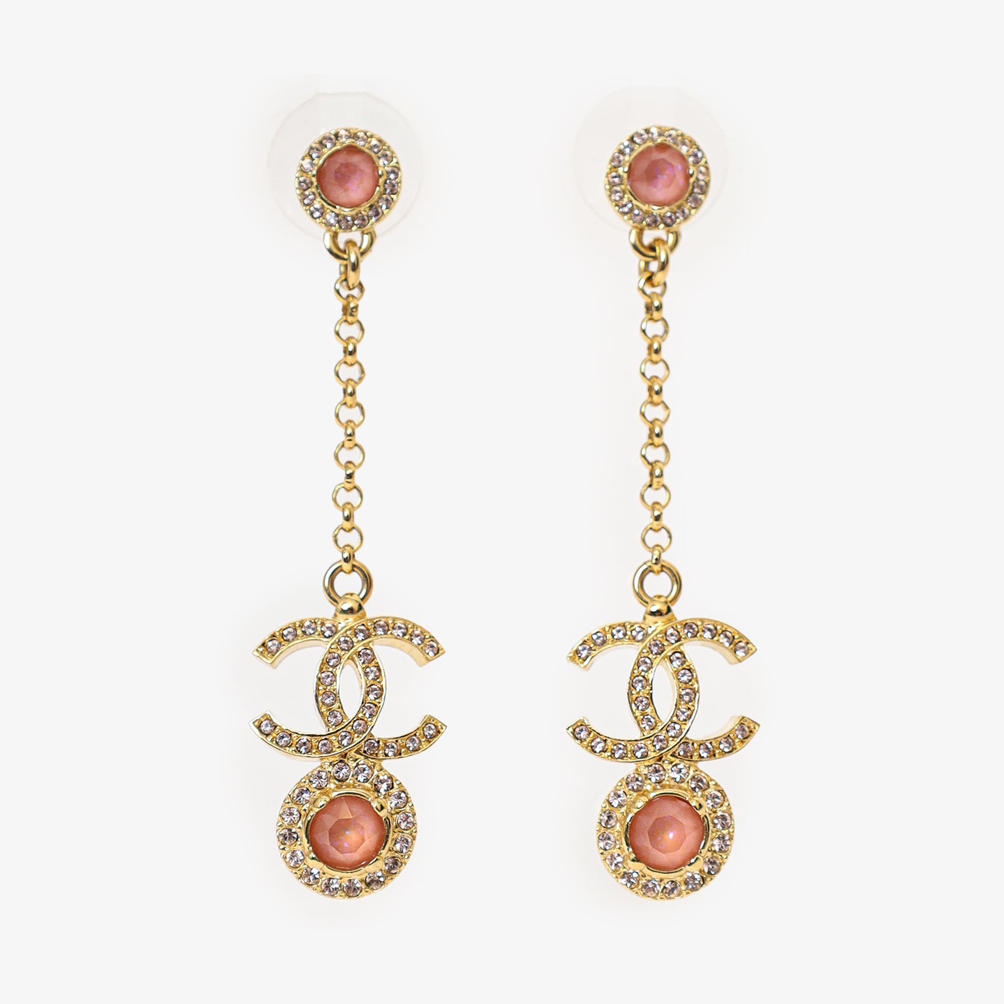 

Chanel 23B Gold Tone Coco Mark Rhinestone Drop Earrings