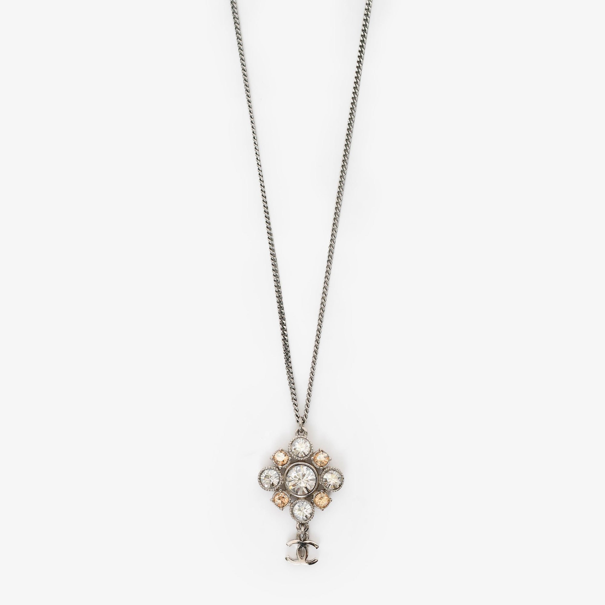

Chanel 2012 Silver Toned Crystal Drop CC Pendant Necklace